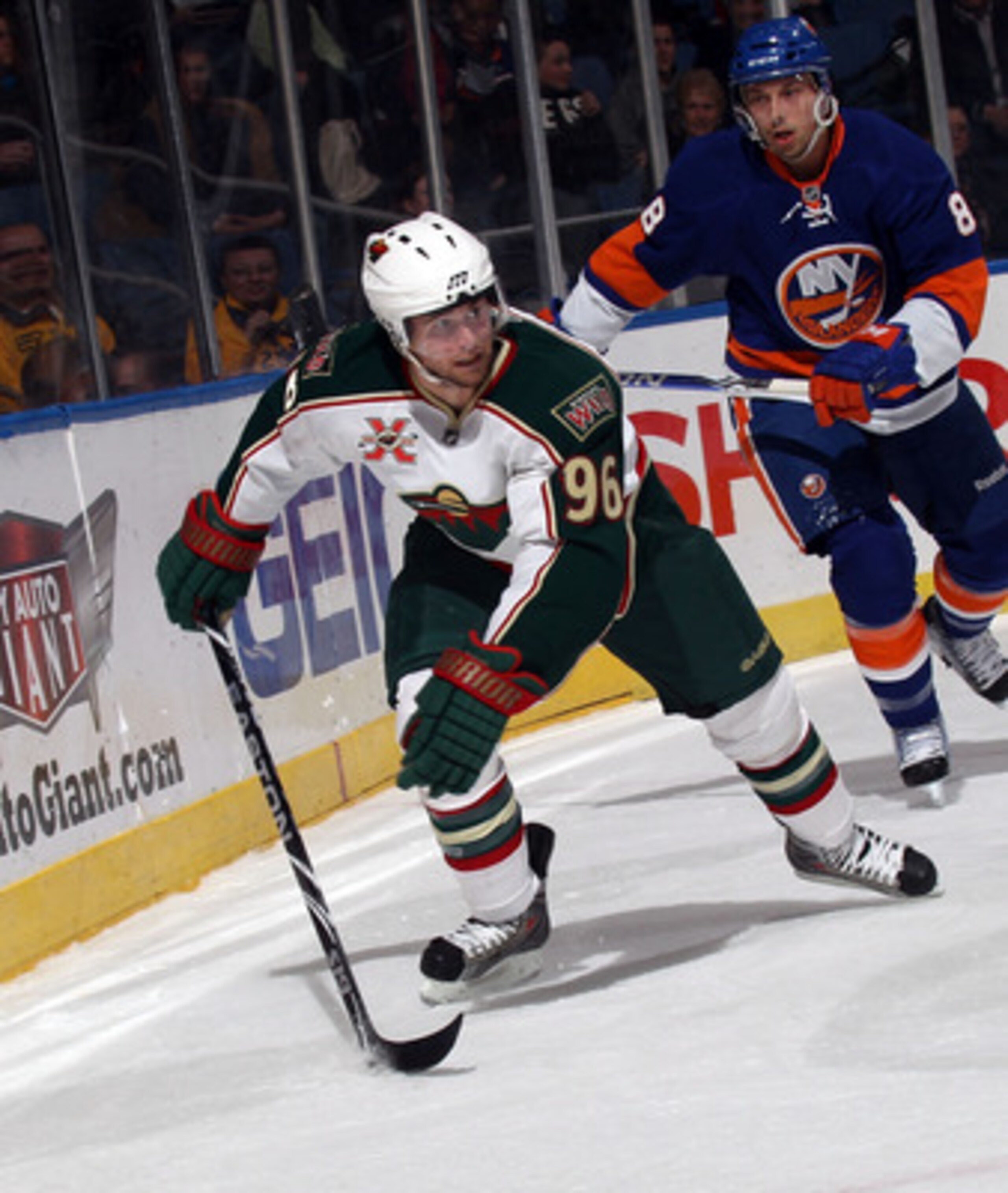 UNIONDALE, NY - MARCH 02:  Pierre-Marc Bouchard #96 of the Minnesota Wild skates against the New York Islanders at the Nassau Coliseum on March 2, 2011 in Uniondale, New York. The Islanders defeated the Wild 4-1.  (Photo by Bruce Bennett/Getty Images)