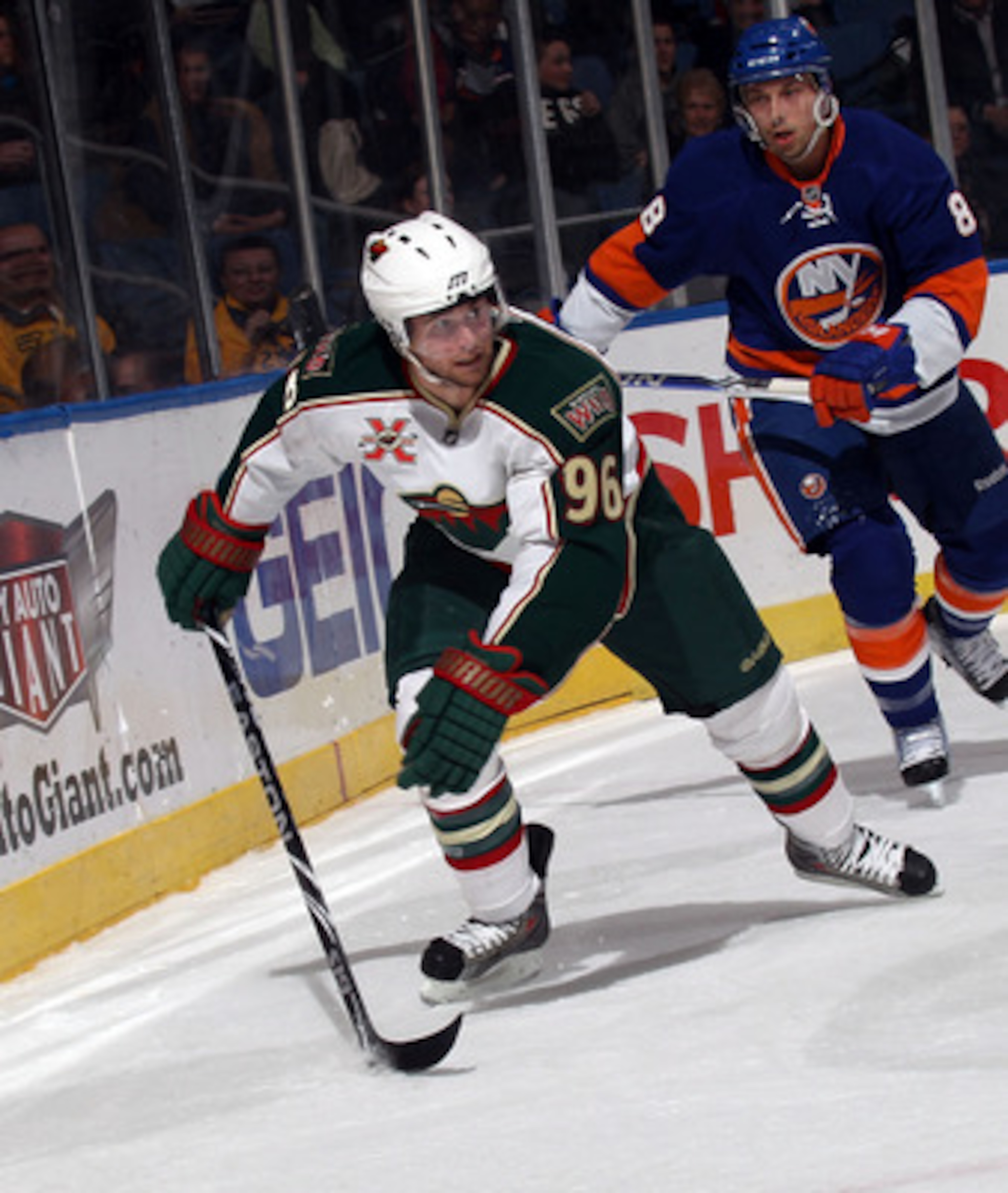 UNIONDALE, NY - MARCH 02:  Pierre-Marc Bouchard #96 of the Minnesota Wild skates against the New York Islanders at the Nassau Coliseum on March 2, 2011 in Uniondale, New York. The Islanders defeated the Wild 4-1.  (Photo by Bruce Bennett/Getty Images)