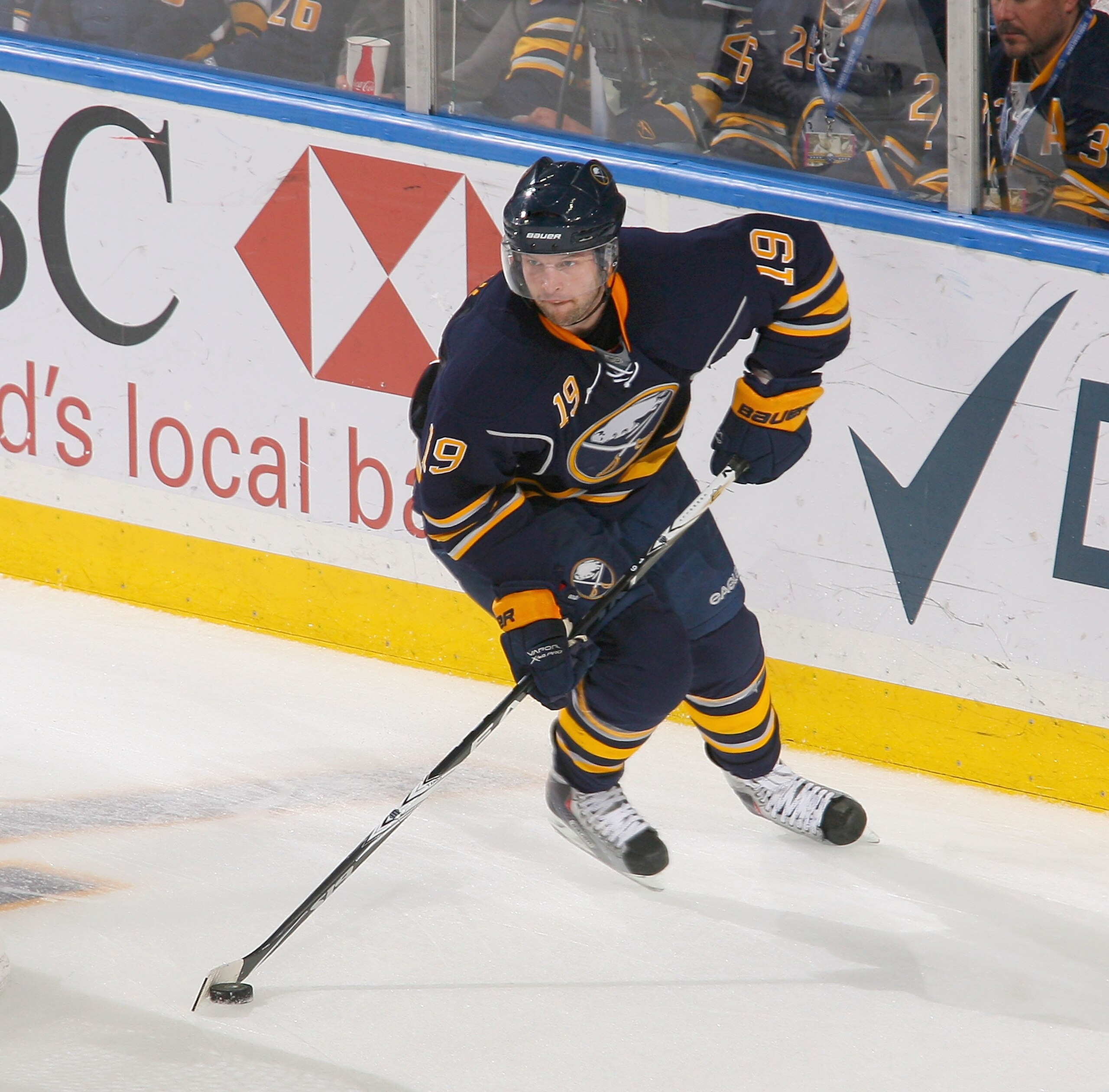 BUFFALO, NY - APRIL 18: Tim Connolly #19 of the Buffalo Sabres skates against the Philadelphia Flyers in Game Three of the Eastern Conference Quarterfinals during the 2011 NHL Stanley Cup Playoffs at HSBC Arena at HSBC Arena on April 18, 2011 in Buffalo,