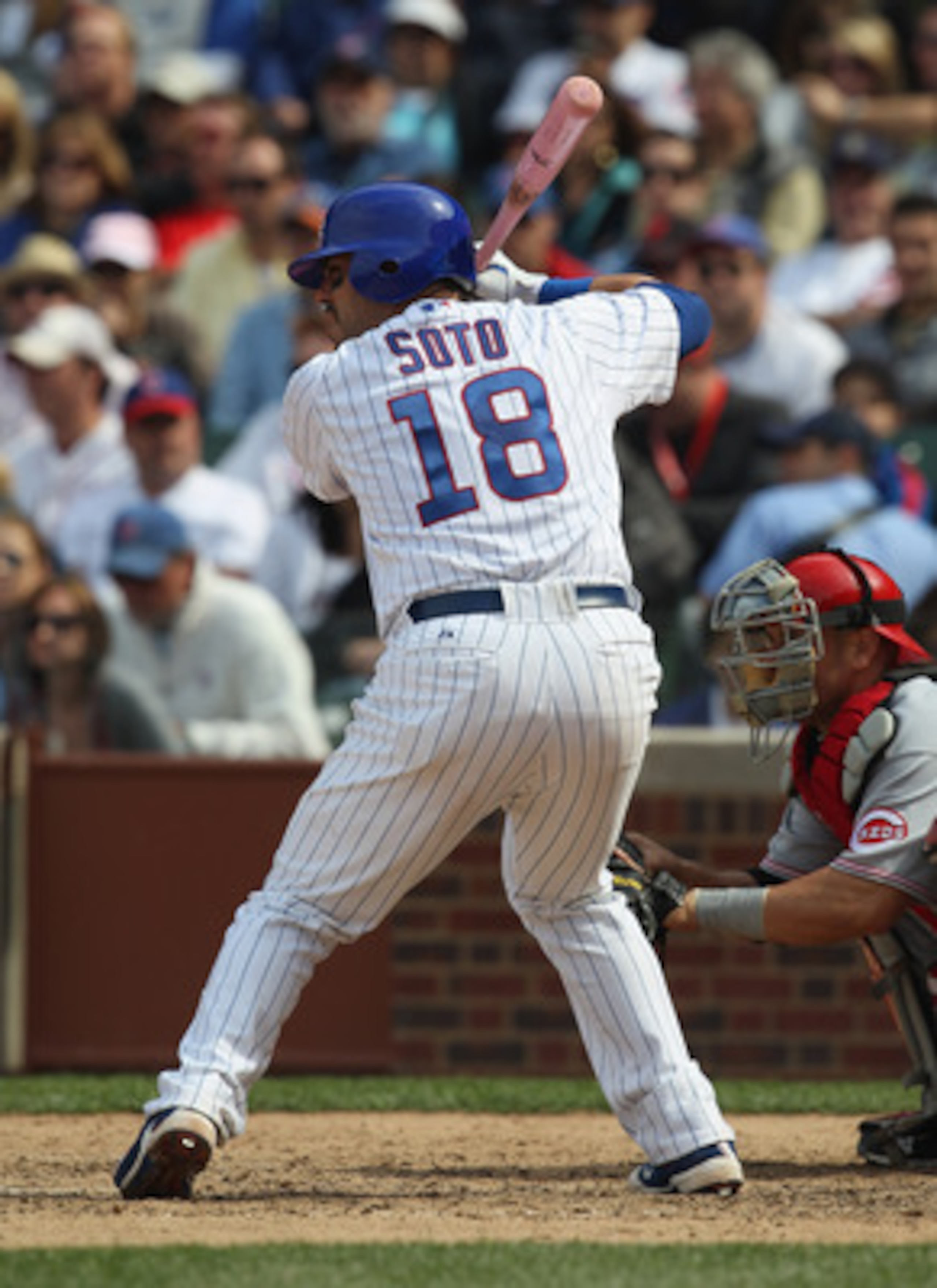 CHICAGO, IL - MAY 08: Geovany Soto #18 of the Chicago Cubs prepares to bat against the Cincinnati Reds at Wrigley Field on May 8, 2011 in Chicago, Illinois. The Reds defeated the Cubs 2-0. (Photo by Jonathan Daniel/Getty Images) CHICAGO, IL - MAY 08: Geovany Soto #18 of the Chicago Cubs prepares to bat against the Cincinnati Reds at Wrigley Field on May 8, 2011 in Chicago, Illinois. The Reds defeated the Cubs 2-0. (Photo by Jonathan Daniel/Getty Images)