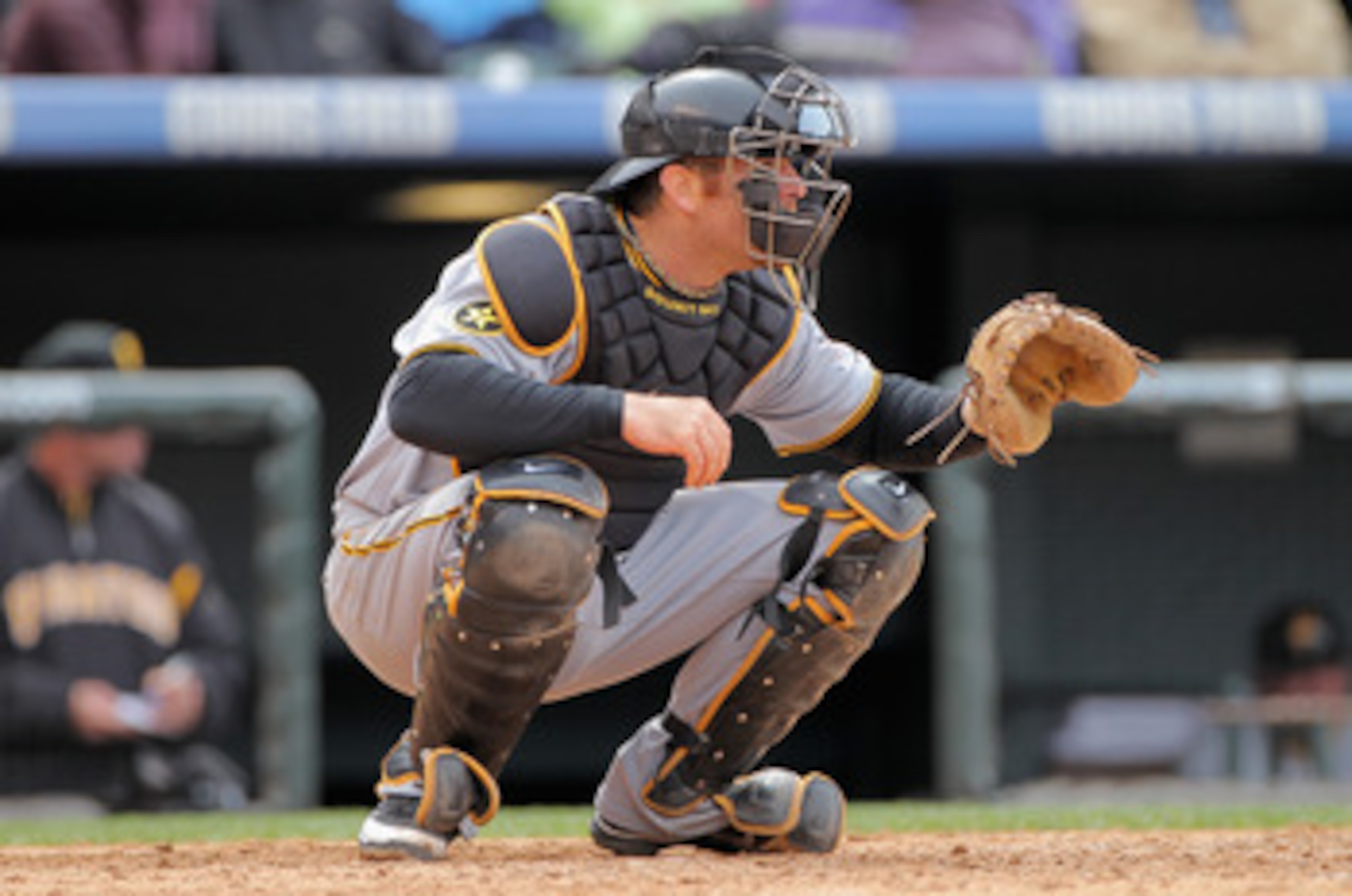 DENVER, CO - MAY 01:  Catcher Ryan Doumit #41 of the Pittsburgh Pirates backs up the plate against the Colorado Rockies at Coors Field on May 1, 2011 in Denver, Colorado. The Pirates defeated the Rockies 8-4.  (Photo by Doug Pensinger/Getty Images)