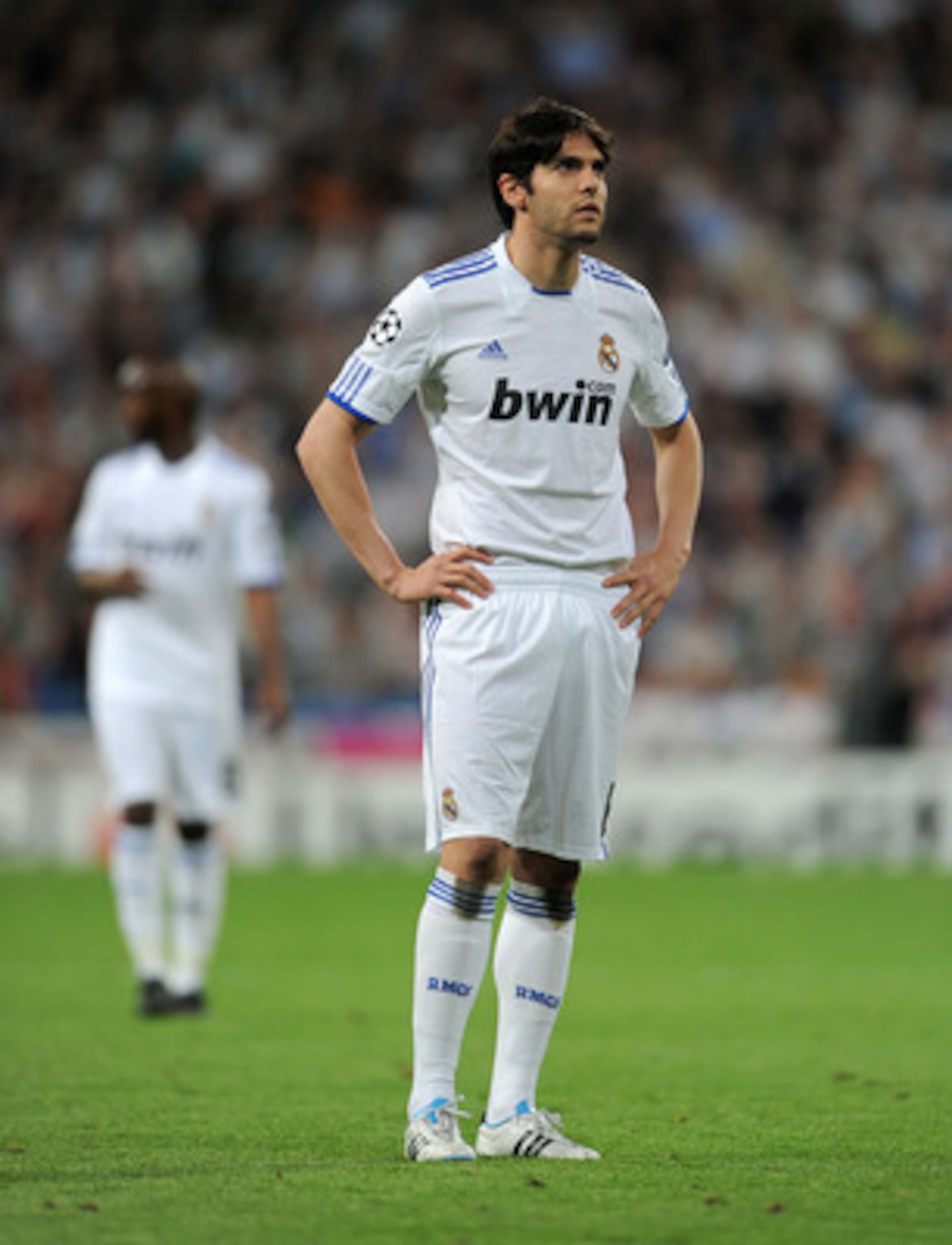 MADRID, SPAIN - APRIL 05:  Kaka of Real Madrid looks on during the UEFA Champions League quarter final first leg match between Real Madrid and Tottenham Hotspur at Estadio Santiago Bernabeu on April 5, 2011 in Madrid, Spain.  (Photo by Jasper Juinen/Getty