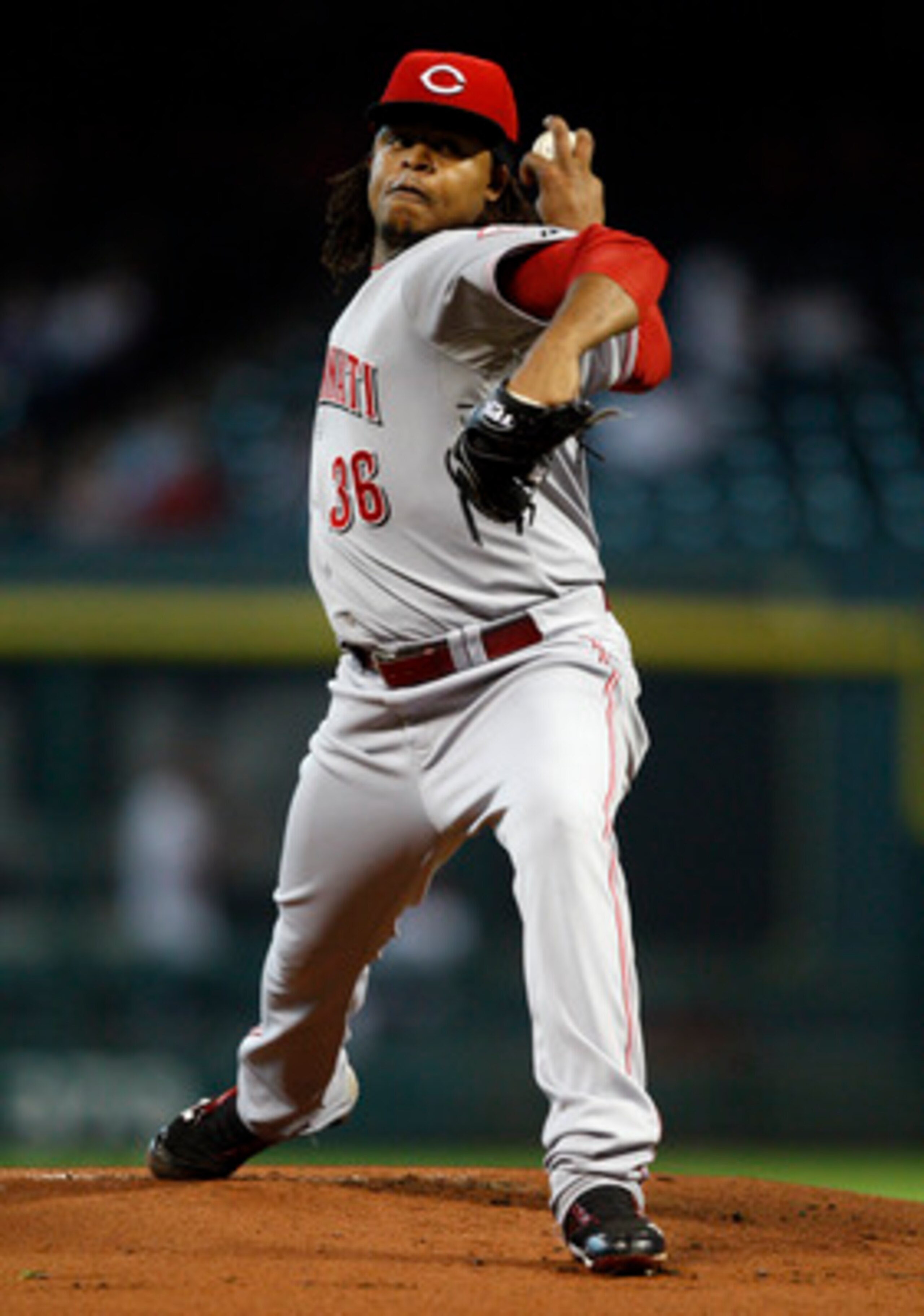HOUSTON - MAY 11:  Pitcher Edinson Volquez #36 of the Cincinnati Reds throws against the Houston Astros at Minute Maid Park on May 11, 2011 in Houston, Texas.  (Photo by Bob Levey/Getty Images)