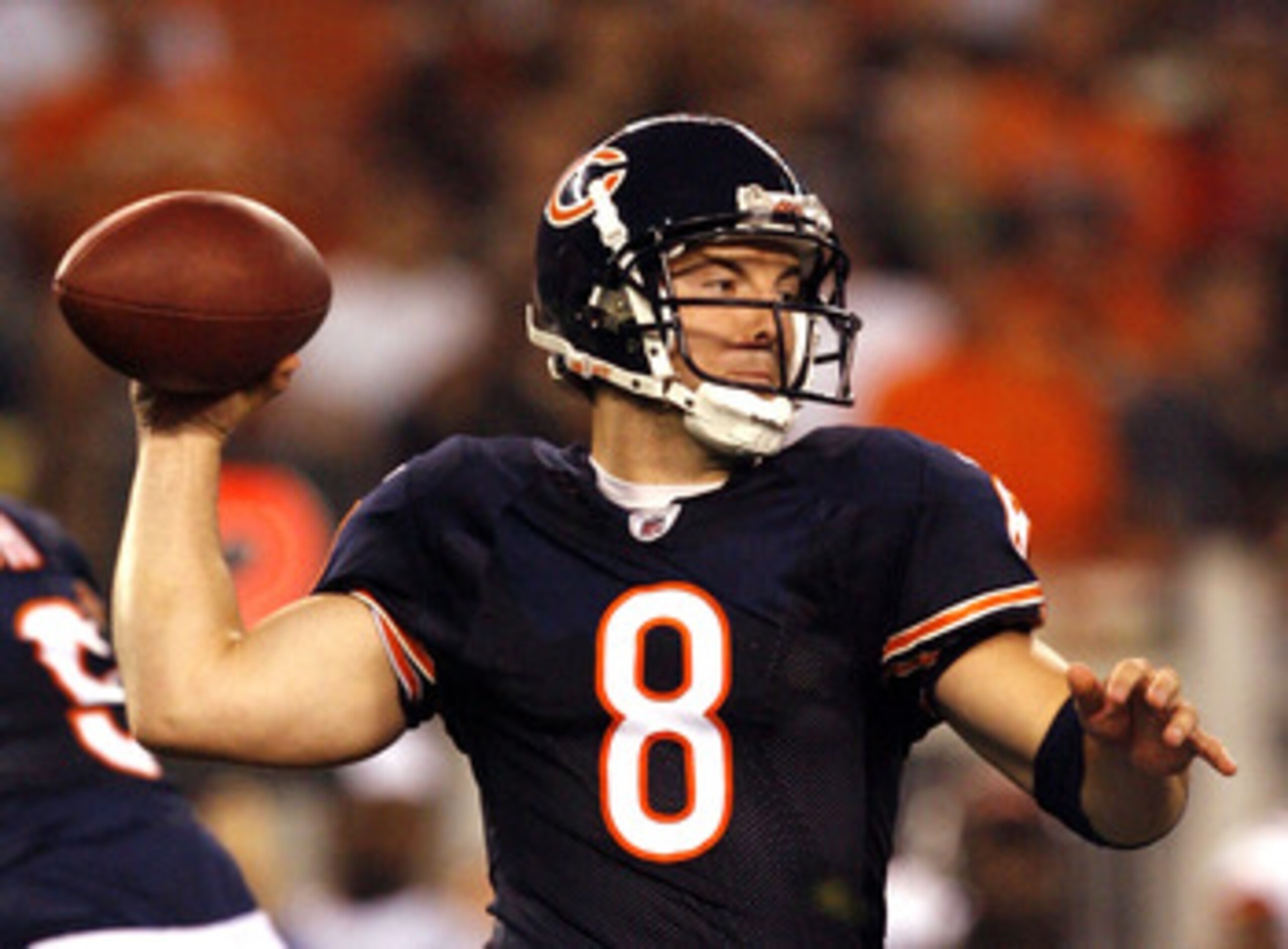 CLEVELAND - AUGUST 28:  Rex Grossman #8 of the Chicago Bears looks to pass against the Cleveland Browns during a preseason NFL game at Cleveland Browns Stadium on August 28, 2008 in Cleveland, Ohio.  (Photo by Matt Sullivan/Getty Images)