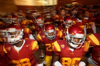 LOS ANGELES, CA - NOVEMBER 27:  The USC Trojans come through the tunnel to the field before the game with the Notre Dame Fighting Irish at the Los Angeles Memorial Coliseum on November 27, 2010 in Los Angeles, California. Notre Dame won 20-16.  (Photo by 