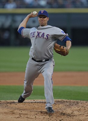 CHICAGO, IL - MAY 16: Starting pitcher Colby Lewis #48 of the Texas Rangers delivers the ball against the Chicago White Sox at U.S. Cellular Field on May 16, 2011 in Chicago, Illinois. The Rangers defeated the White Sox 4-0. (Photo by Jonathan Daniel/Gett