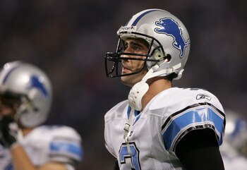 MINNEAPOLIS - NOVEMBER 6: Joey Harrington #3 of the Detroit Lions walks off the field on November 6, 2005 at the Hubert H. Humphrey Metrodome in Minneapolis, Minnesota. The Minnesota Vikings defeated the Detroit Lions 27-14. (Photo by Elsa/Getty Images).