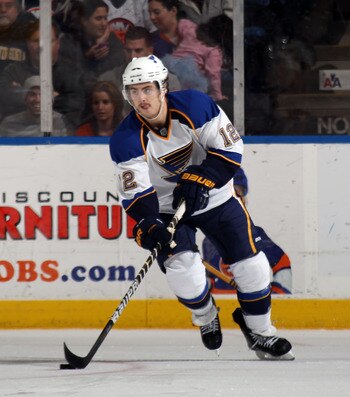 UNIONDALE, NY - MARCH 05:  Kevin Shattenkirk #12 of the St. Louis Blues skates against the New York Islanders at the Nassau Coliseum on March 5, 2011 in Uniondale, New York.  (Photo by Bruce Bennett/Getty Images)