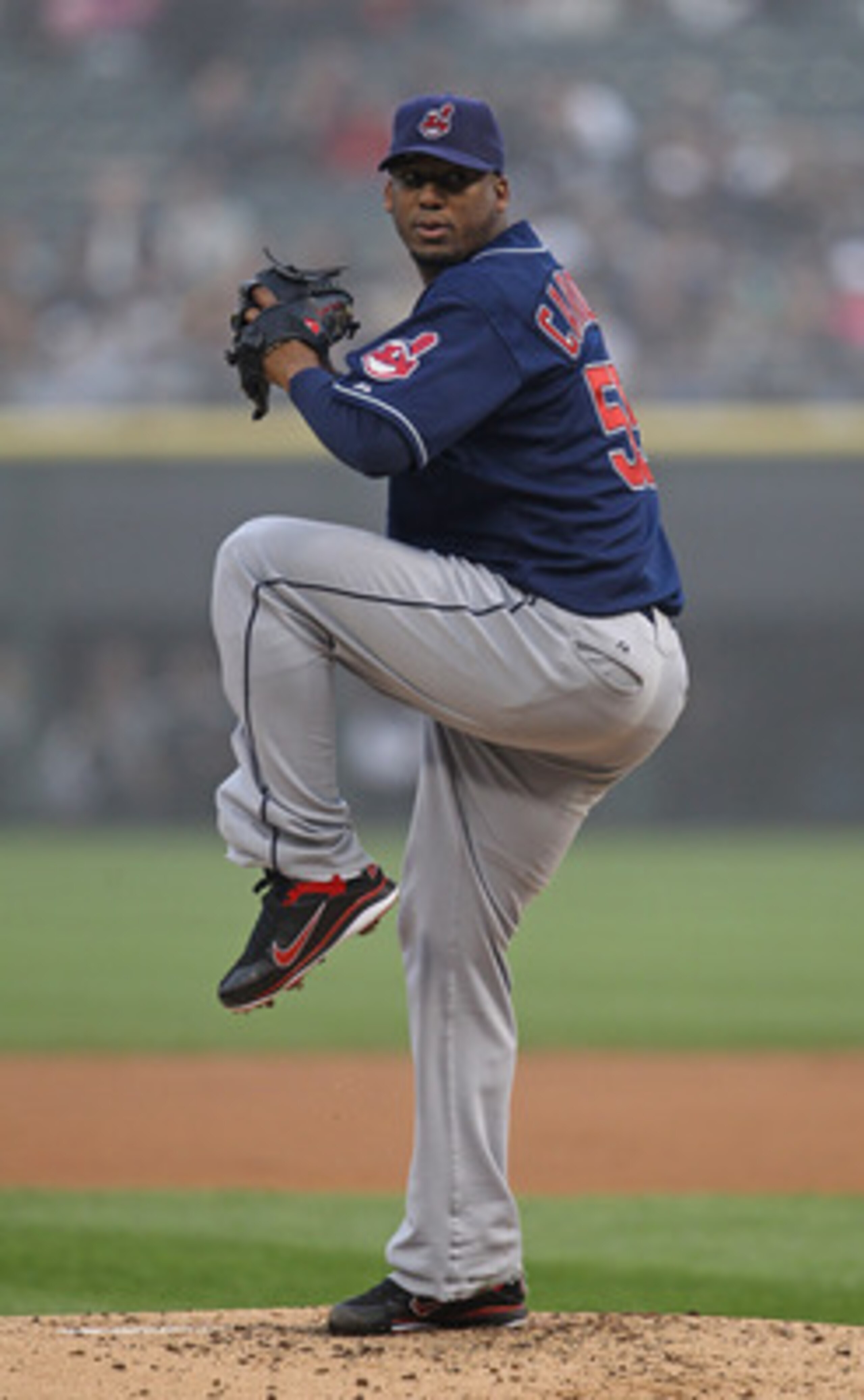 CHICAGO, IL - MAY 19:  Starting pitcher Fausto Carmona #55 of the Cleveland Indians delivers the ball against the Chicago White Sox at U.S. Cellular Field on May 19, 2011 in Chicago, Illinois. The White Sox defeated the Indians 8-2.  (Photo by Jonathan Da