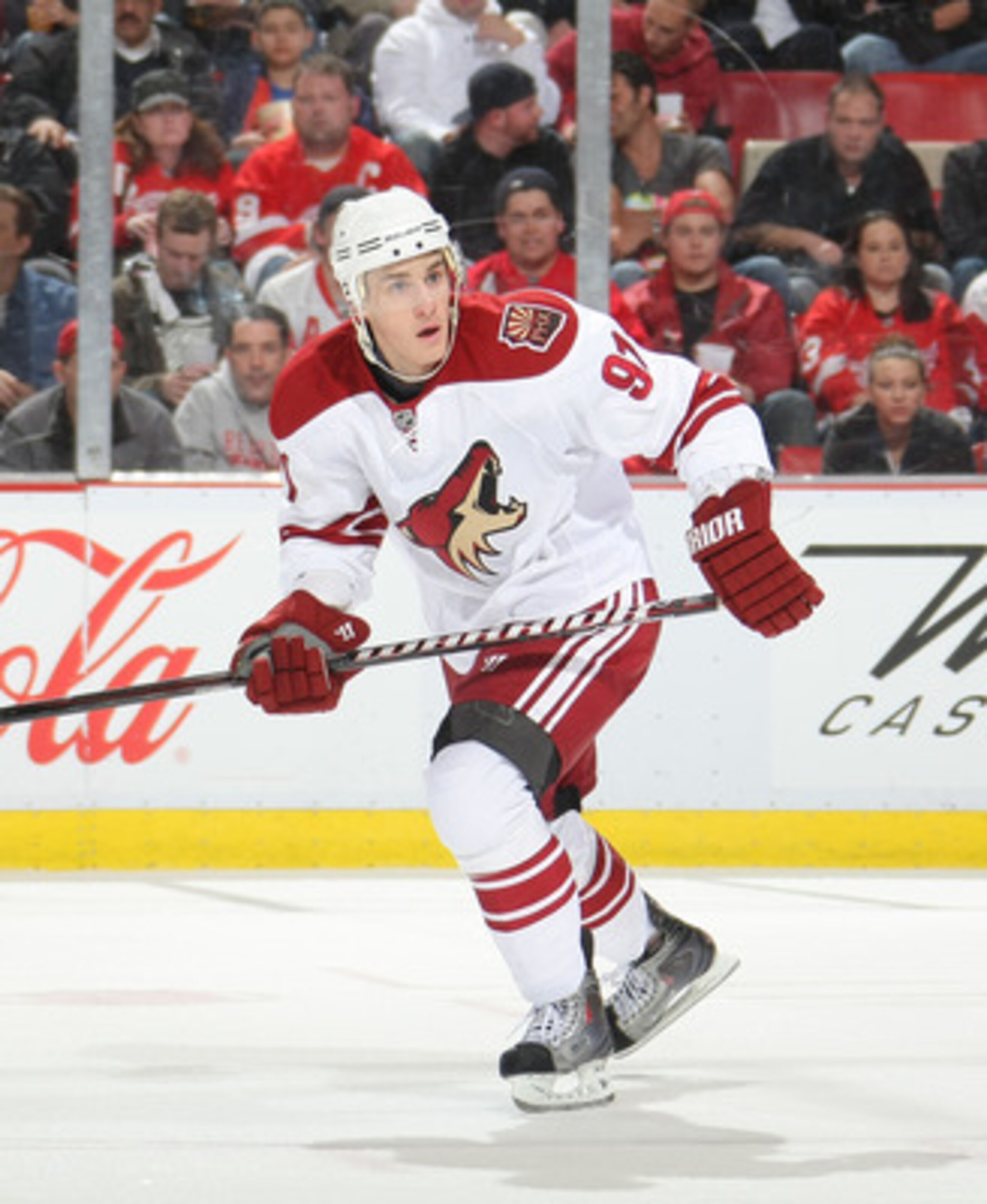 DETROIT, MI- APRIL 13: Kyle Turris #91 of the Phoenix Coyotes skates against the Detroit Red Wings in Game One of the Western Conference Quarterfinals during the 2011 NHL Stanley Cup Playoffs at Joe Louis Arena on April 13, 2011 in Detroit, Michigan.(Pho DETROIT, MI- APRIL 13: Kyle Turris #91 of the Phoenix Coyotes skates against the Detroit Red Wings in Game One of the Western Conference Quarterfinals during the 2011 NHL Stanley Cup Playoffs at Joe Louis Arena on April 13, 2011 in Detroit, Michigan.(Pho