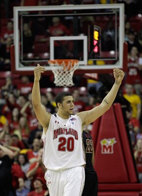 COLLEGE PARK, MD - FEBRUARY 23: Jordan Williams #20 of the Maryland Terrapins celebrates against the Florida State Seminoles at the Comast Center on February 23, 2011 in College Park, Maryland.  (Photo by Rob Carr/Getty Images)