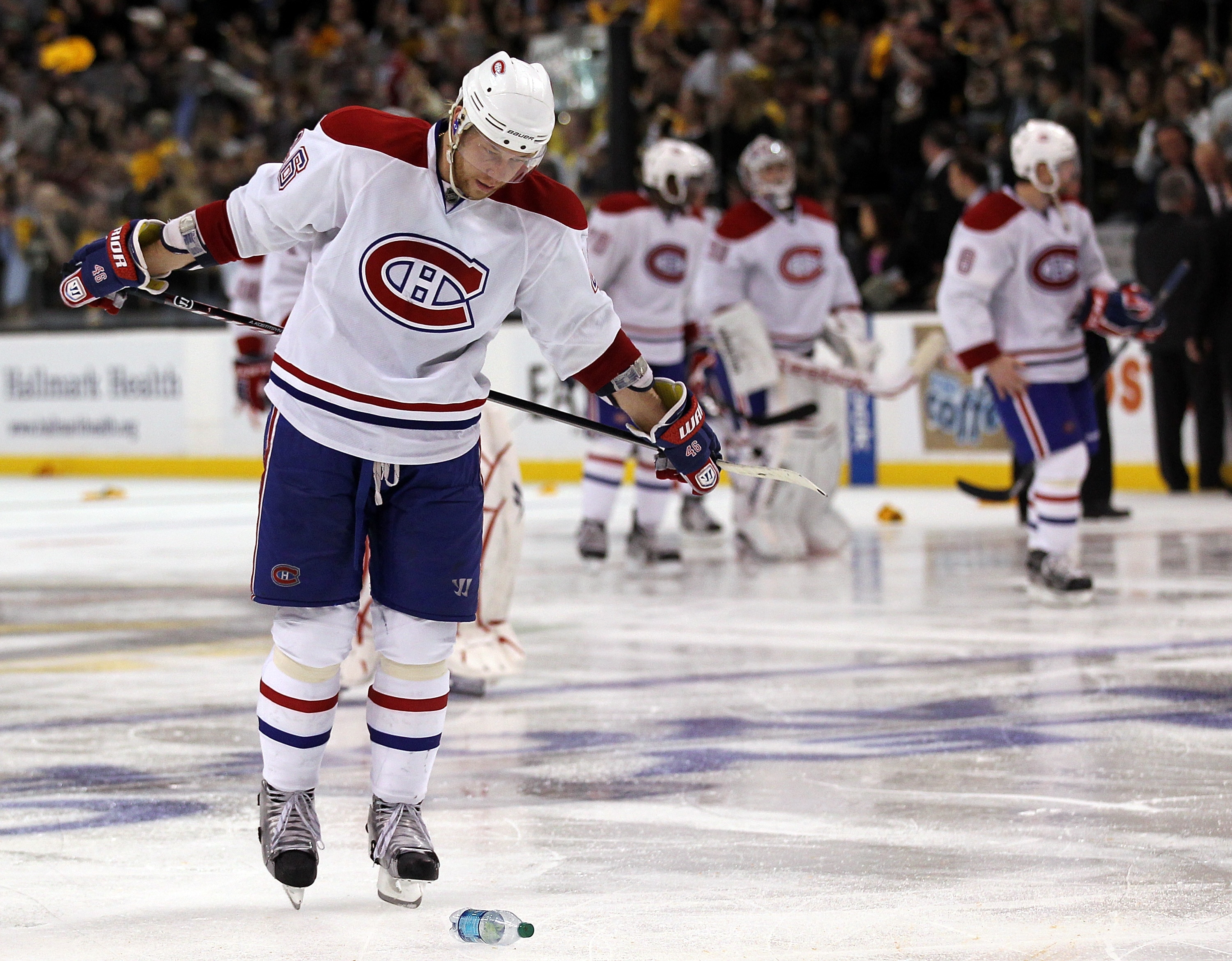 BOSTON, MA - APRIL 27:  Andrei Kostitsyn #46 of the Montreal Canadiens leaves the ice after losing to the Boston Bruins in Game Seven of the Eastern Conference Quarterfinals during the 2011 NHL Stanley Cup Playoffs at TD Garden on April 27, 2011 in Boston