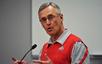 COLUMBUS, OH - MARCH 30:  Head Coach Jim Tressel speaks to the media during a press conference before the start of Spring practices at the Woody Hayes Athletic Center at The Ohio State University on March 30, 2011 in Columbus, Ohio. (Photo by Jamie Sabau/