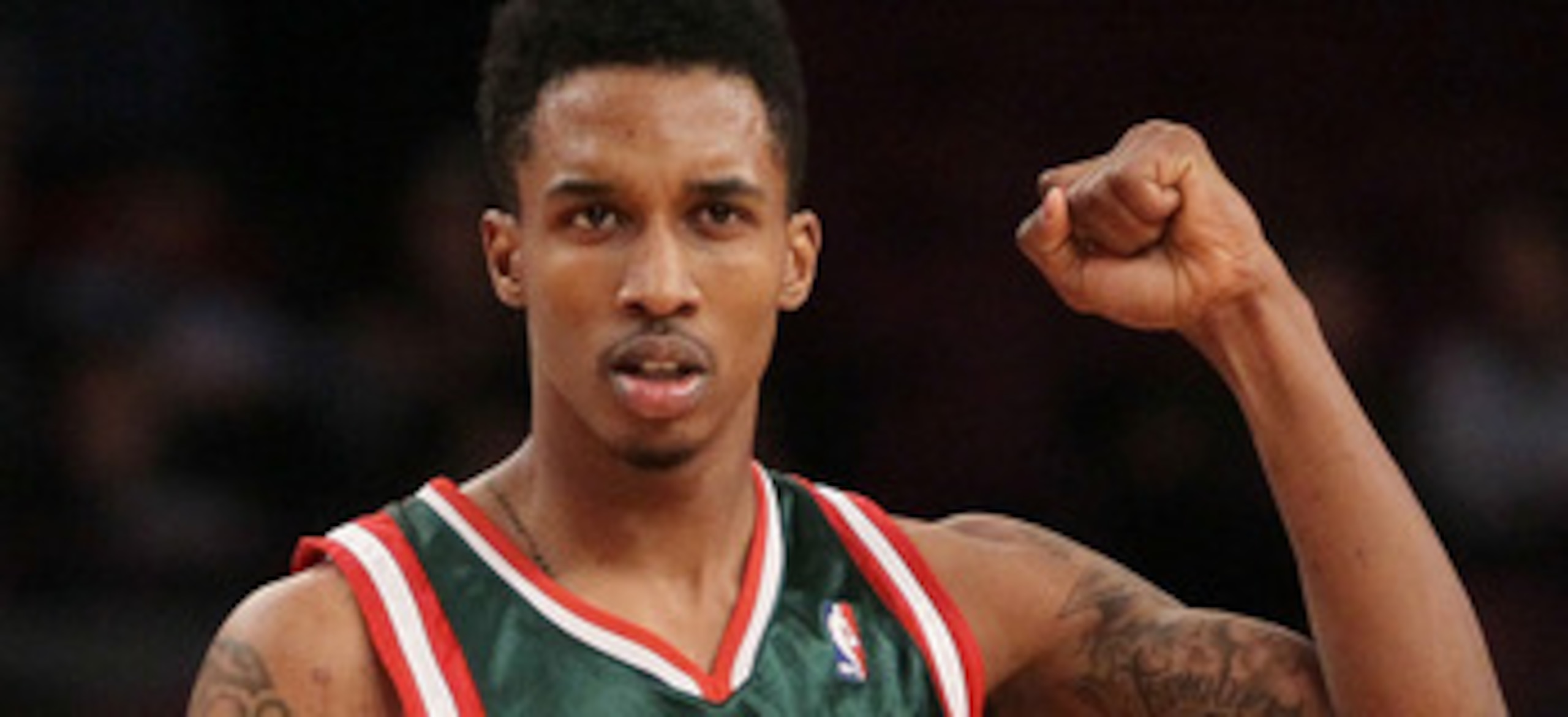 NEW YORK - FEBRUARY 05: Brandon Jennings #3 of the Milwaukee Bucks celebrates victory over the New York Knicks at Madison Square Garden February 5, 2010 in New York City. NOTE TO USER: User expressly acknowledges and agrees that, by downloading and/or usi