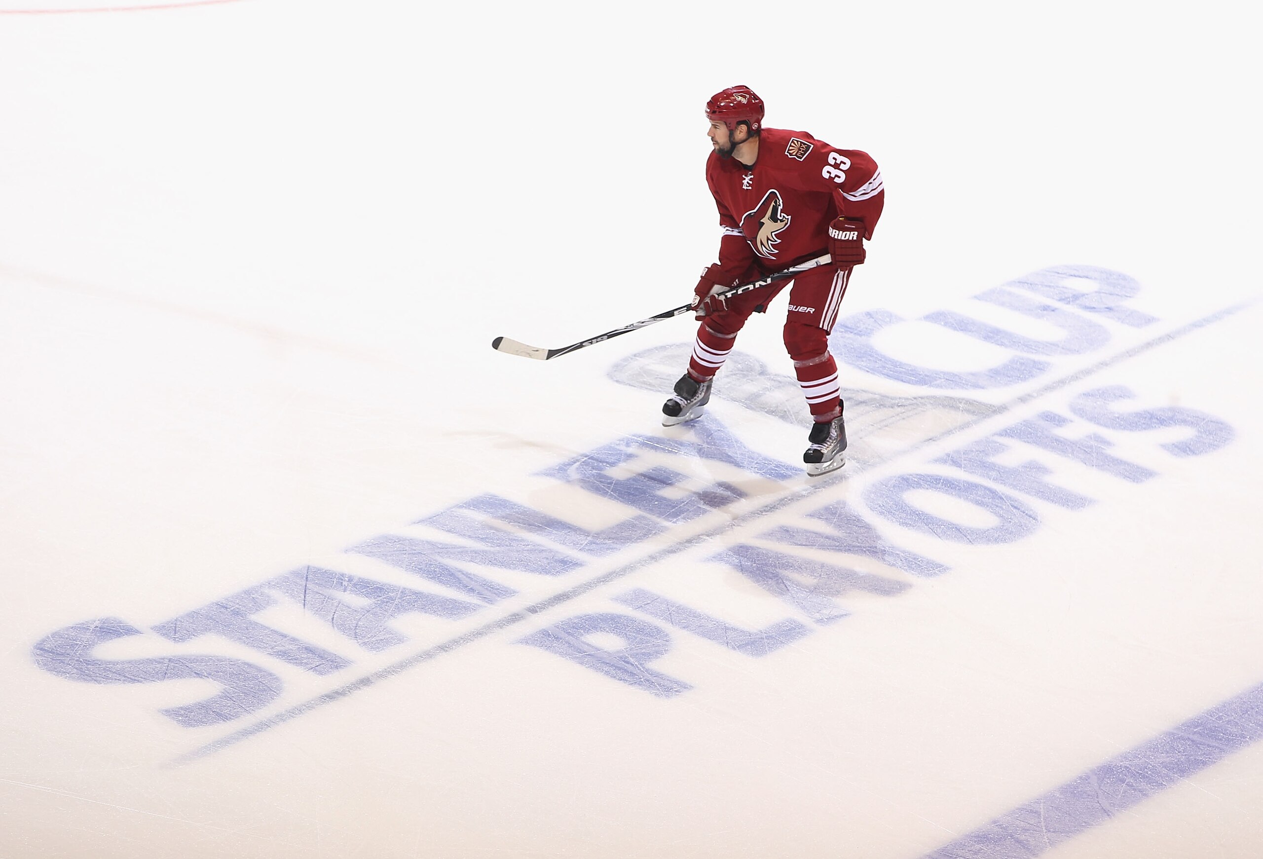 GLENDALE, AZ - APRIL 18:  Adrian Aucoin #33 of the Phoenix Coyotes in action in Game Three of the Western Conference Quarterfinals against the Detroit Red Wings during the 2011 NHL Stanley Cup Playoffs at Jobing.com Arena on April 18, 2011 in Glendale, Ar