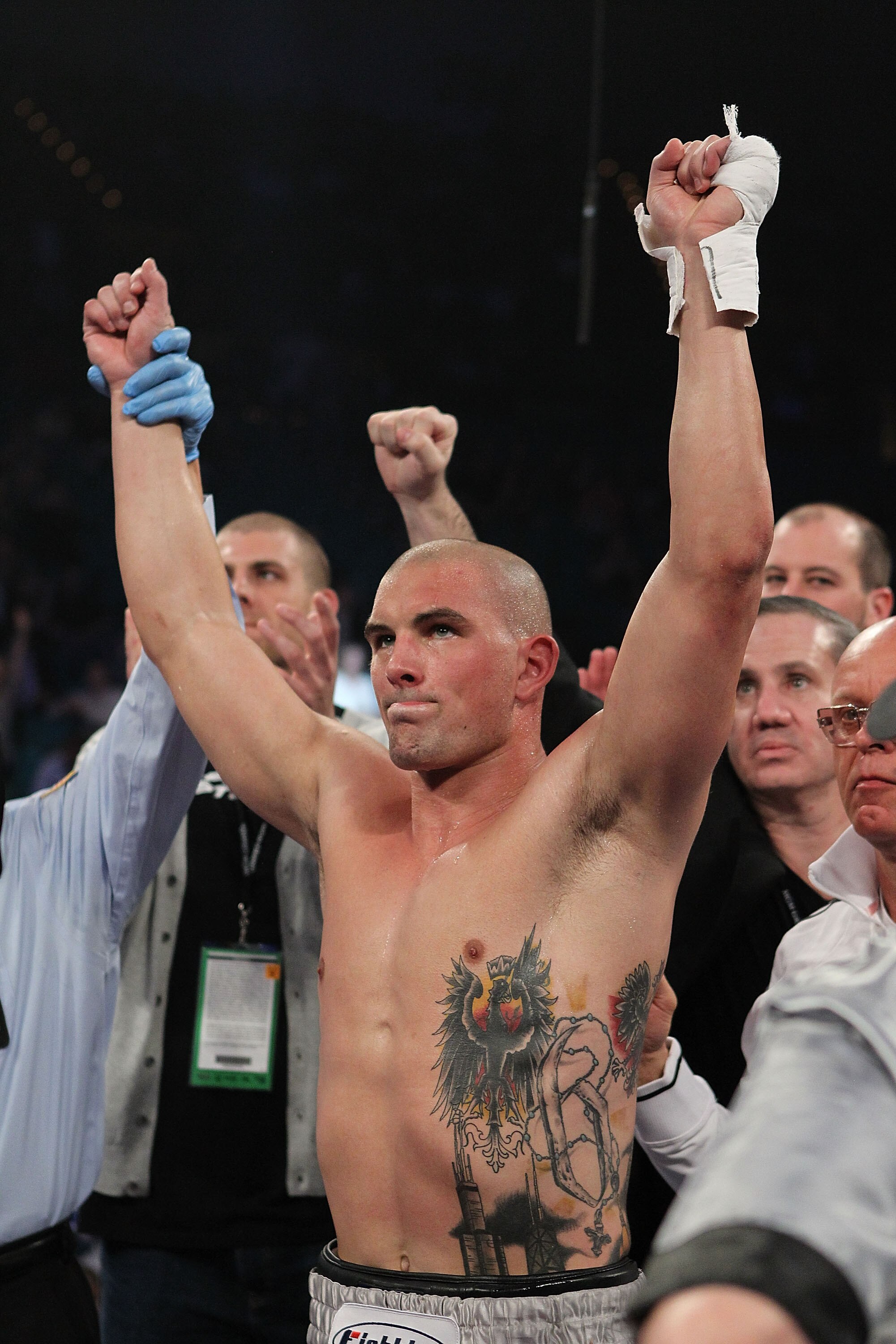 LAS VEGAS - MARCH 12:  Tommy Zbikowski celebrates a first round knockout of Richard Bryant after the Cruiserweight bout at the MGM Grand Garden Arena on March 12, 2011 in Las Vegas, Nevada.  (Photo by Al Bello/Getty Images)