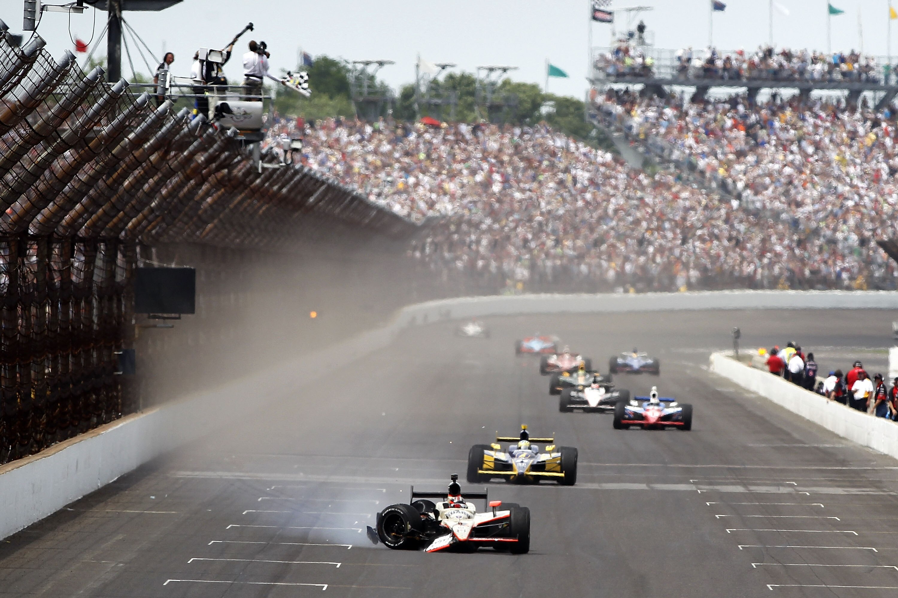 INDIANAPOLIS - MAY 29:  J.R. Hildebrand, driver of the #4 National Guard Panther Racing, finishes second after crashing during the IZOD IndyCar Series Indianapolis 500 Mile Race at Indianapolis Motor Speedway on May 29, 2011 in Indianapolis, Indiana.  (Ph