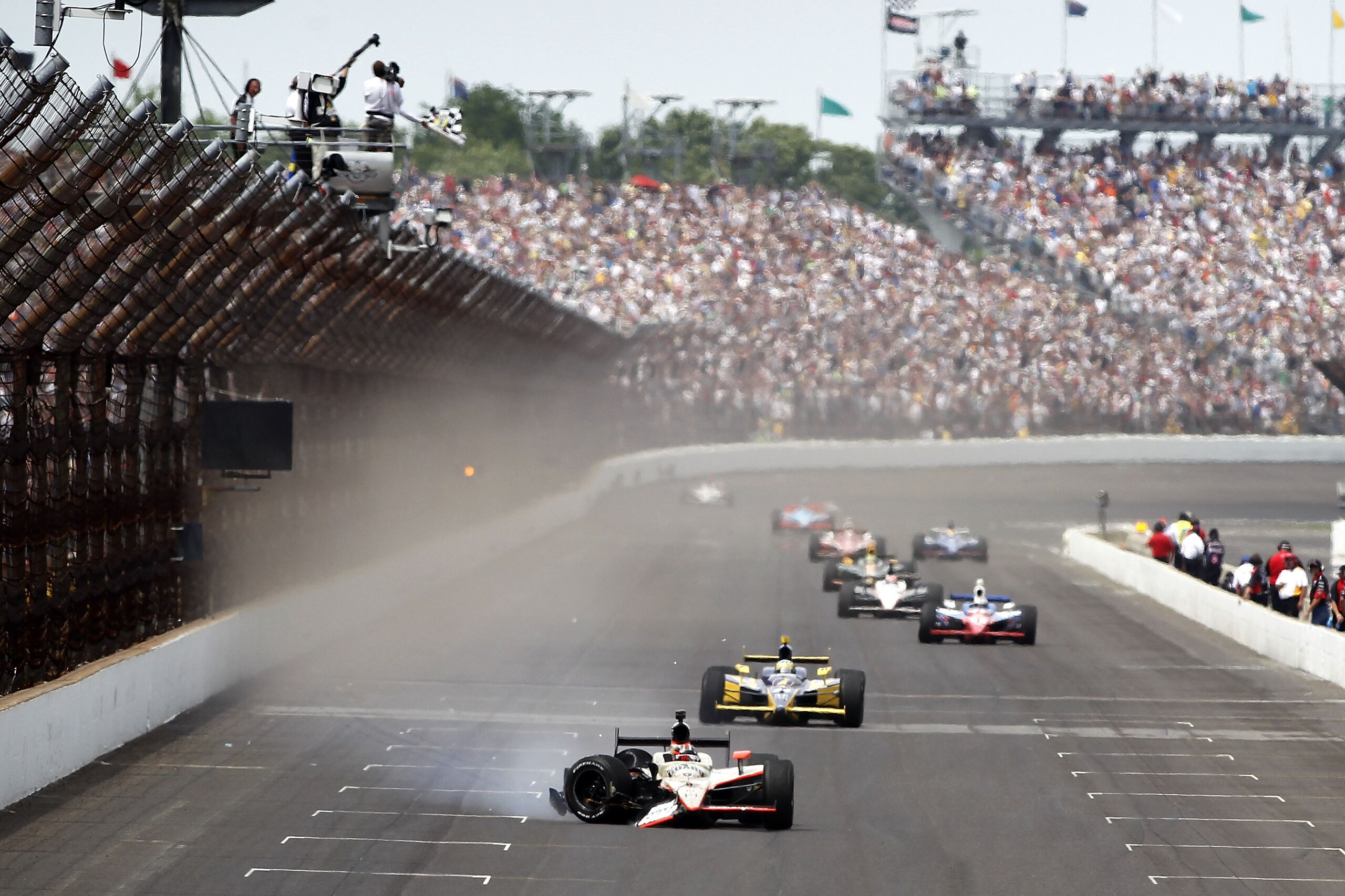 INDIANAPOLIS - MAY 29:  J.R. Hildebrand, driver of the #4 National Guard Panther Racing, finishes second after crashing during the IZOD IndyCar Series Indianapolis 500 Mile Race at Indianapolis Motor Speedway on May 29, 2011 in Indianapolis, Indiana.  (Ph