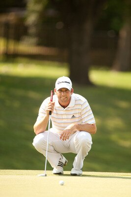 IRVING, TX - MAY 28: Sergio Garcia of Spain lines up a putt during the third round of the HP Byron Nelson Championship at TPC Four Seasons at Las Colinas on May 28, 2011 in Irving, Texas. (Photo by Darren Carroll/Getty Images)
