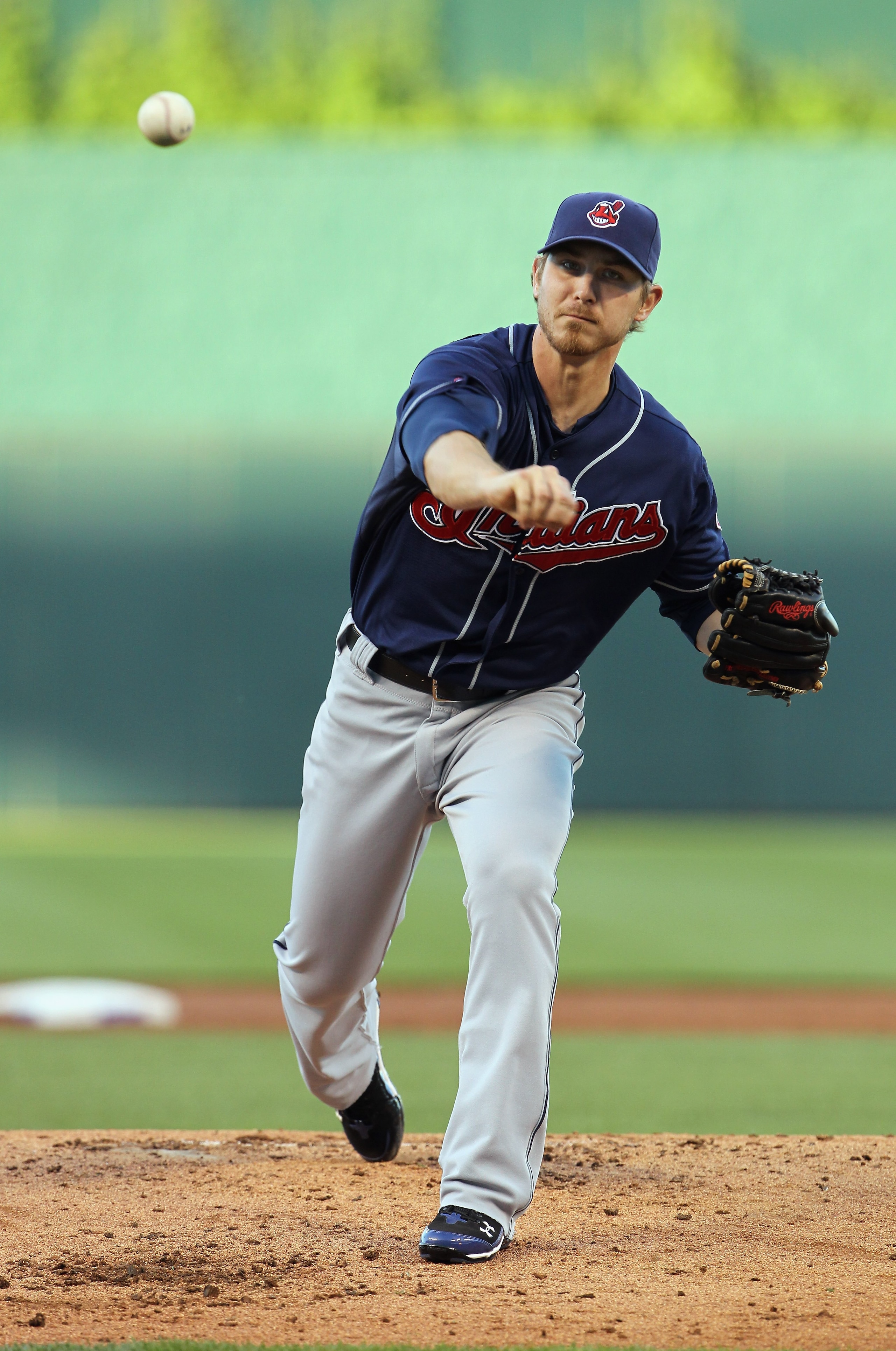 KANSAS CITY, MO - MAY 16:  Starting pitcher Josh Tomlin #43 of the Cleveland Indians pitches during the game against the Kansas City Royals on May 16, 2011 at Kauffman Stadium in Kansas City, Missouri.  (Photo by Jamie Squire/Getty Images)