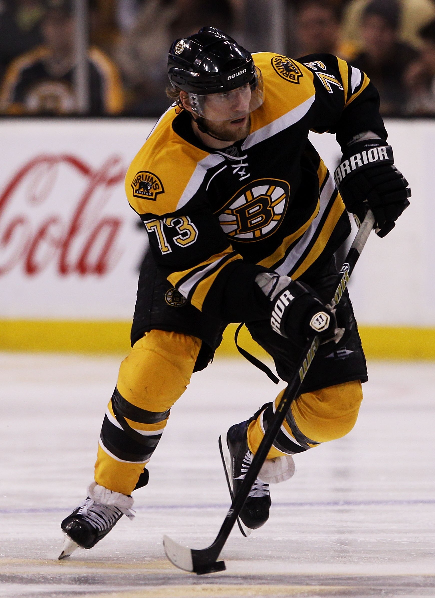 BOSTON, MA - MAY 17:  Michael Ryder #73 of the Boston Bruins controls the puck in Game Two of the Eastern Conference Finals against the Tampa Bay Lightning during the 2011 NHL Stanley Cup Playoffs at TD Garden on May 17, 2011 in Boston, Massachusetts.  (P