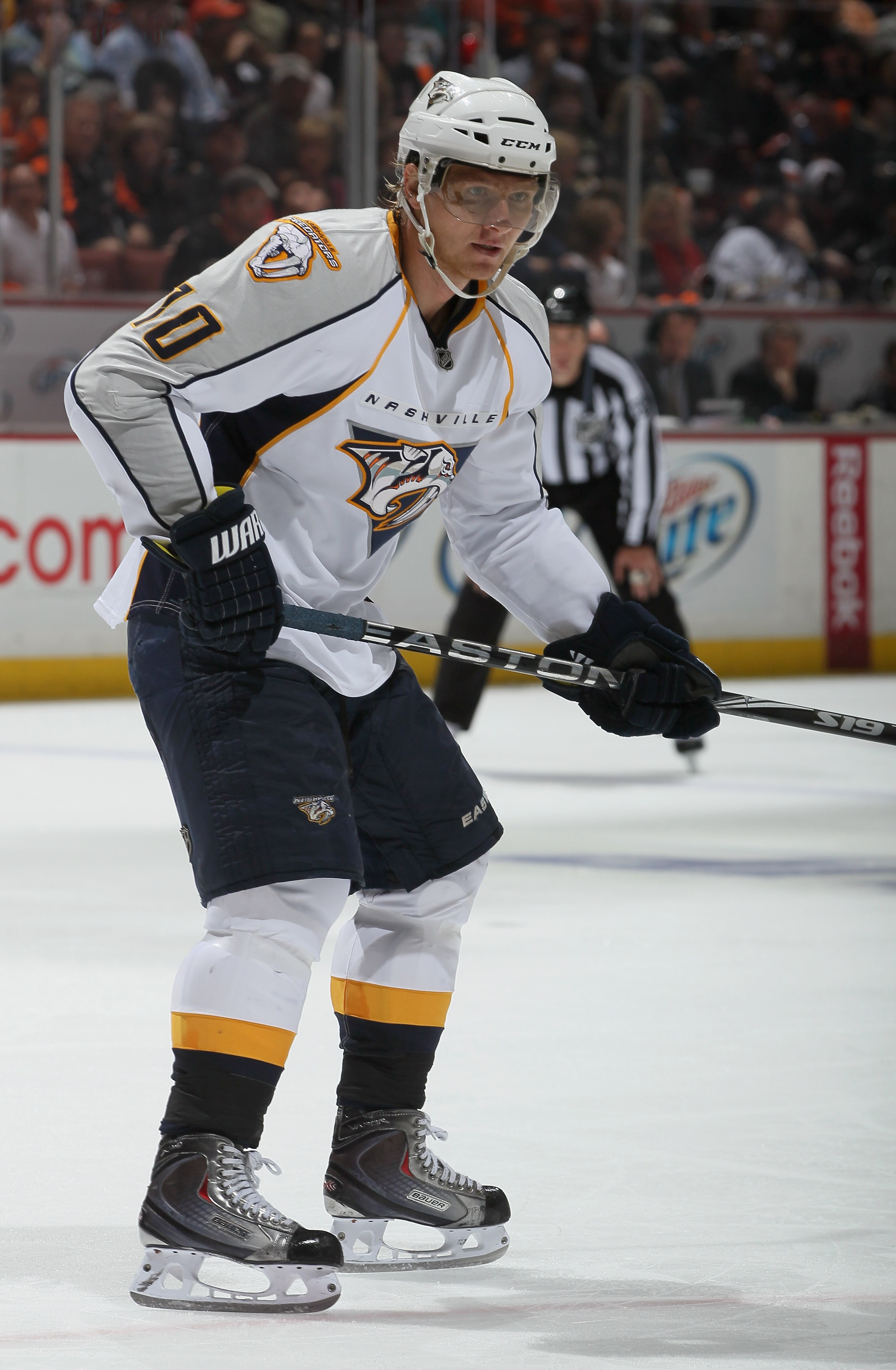 ANAHEIM, CA - APRIL 15:  Martin Erat #10 of the Nashville Predators skates against the Anaheim Ducks in Game Two of the Western Conference Quarterfinals during the 2011 NHL Stanley Cup Playoffs at Honda Center on April 15, 2011 in Anaheim, California.  (P