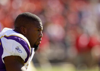 SAN FRANCISCO - AUGUST 22:  Ray Edwards #91 of the Minnesota Vikings stands on the sidelines during their preseason game against the San Francisco 49ers at Candlestick Park on August 22, 2010 in San Francisco, California.  (Photo by Ezra Shaw/Getty Images