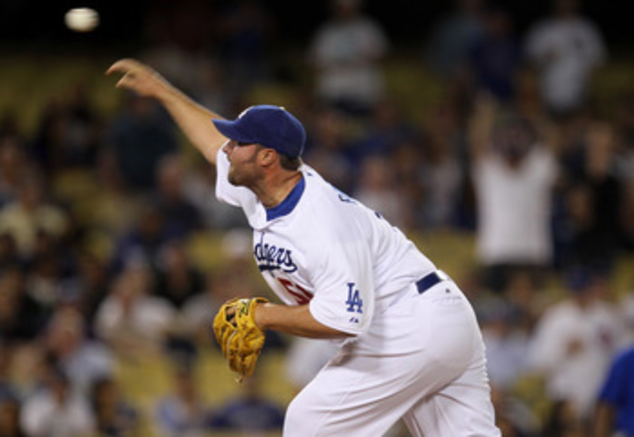 LOS ANGELES, CA - MAY 02:  Closer Jonathan Broxton #51 of the Los Angeles Dodgers throws a pitch in the ninth inning against the Chicago Cubs  on May 2, 2011 at Dodger Stadium in Los Angeles, California. Broxton picked up the save as the Dodgers won 5-2.