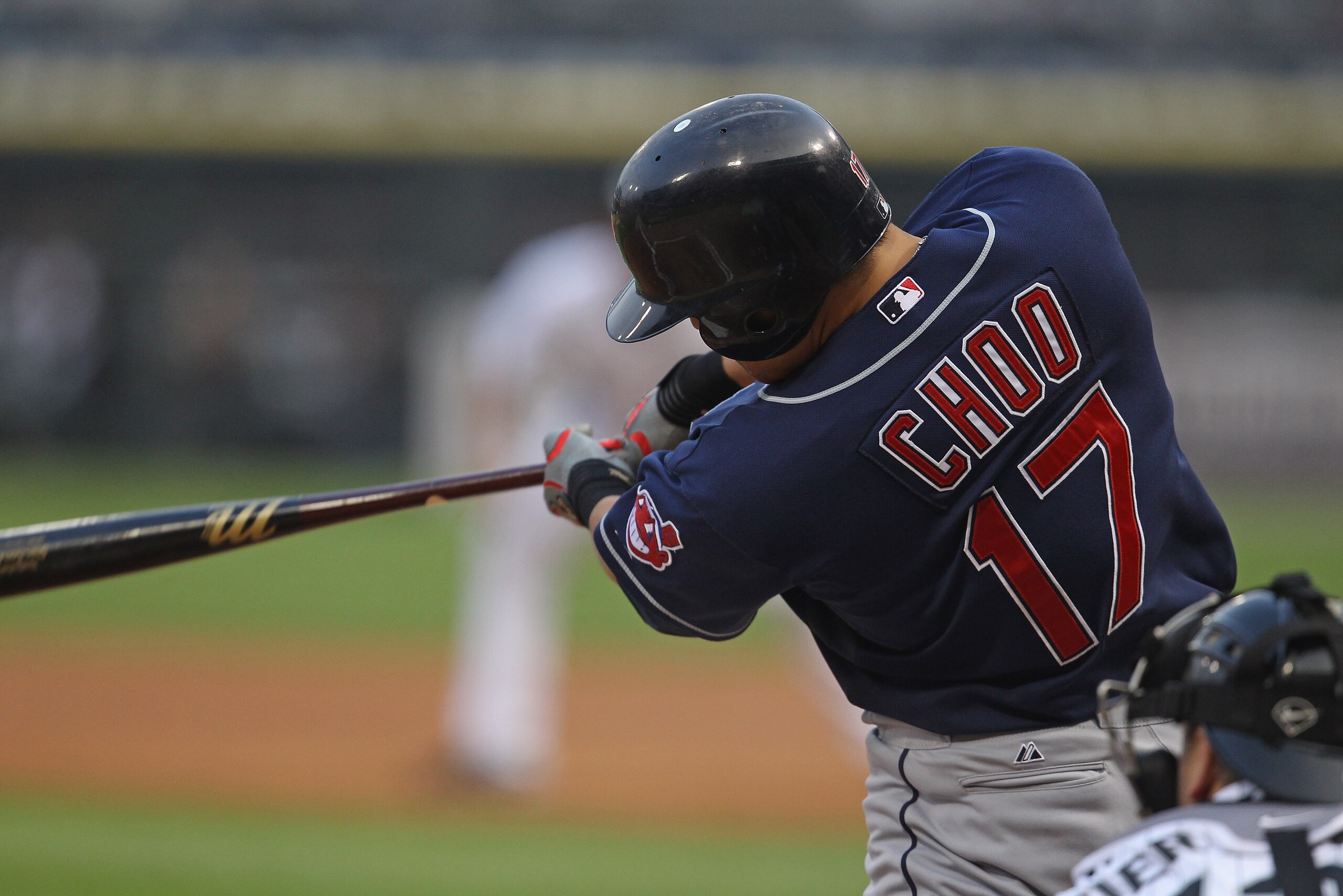 CHICAGO, IL - MAY 19:  Shin-Soo Choo #17 of the Cleveland Indians takes a swing against the Chicago White Sox at U.S. Cellular Field on May 19, 2011 in Chicago, Illinois.  The Whiute Sox defeated the Indians 8-2.  (Photo by Jonathan Daniel/Getty Images)