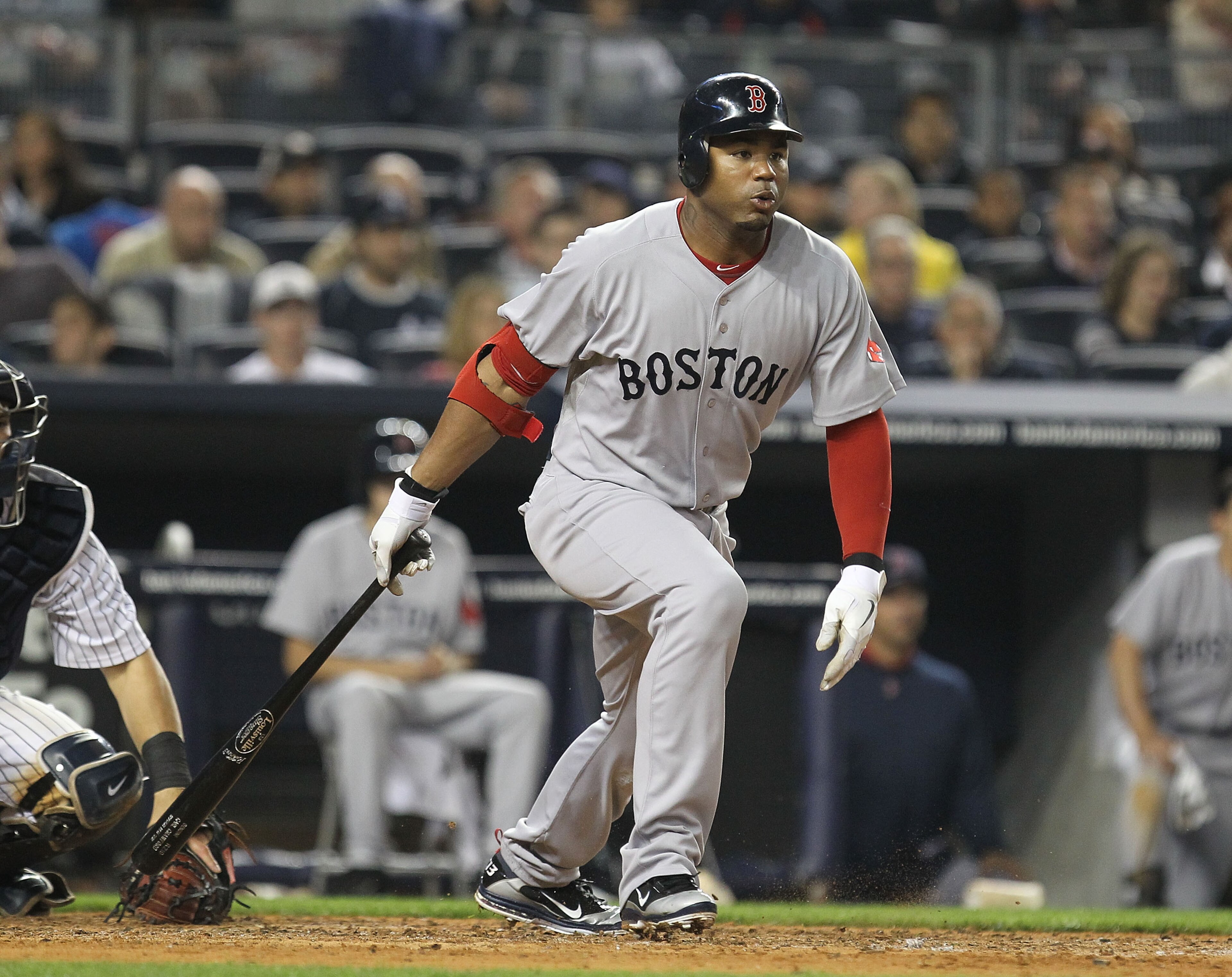 NEW YORK, NY - MAY 15:  Carl Crawford #13 of the Boston Red Sox in action against the New York Yankees during their game on May 15, 2011 at Yankee Stadium in the Bronx borough of New York City.  (Photo by Al Bello/Getty Images)