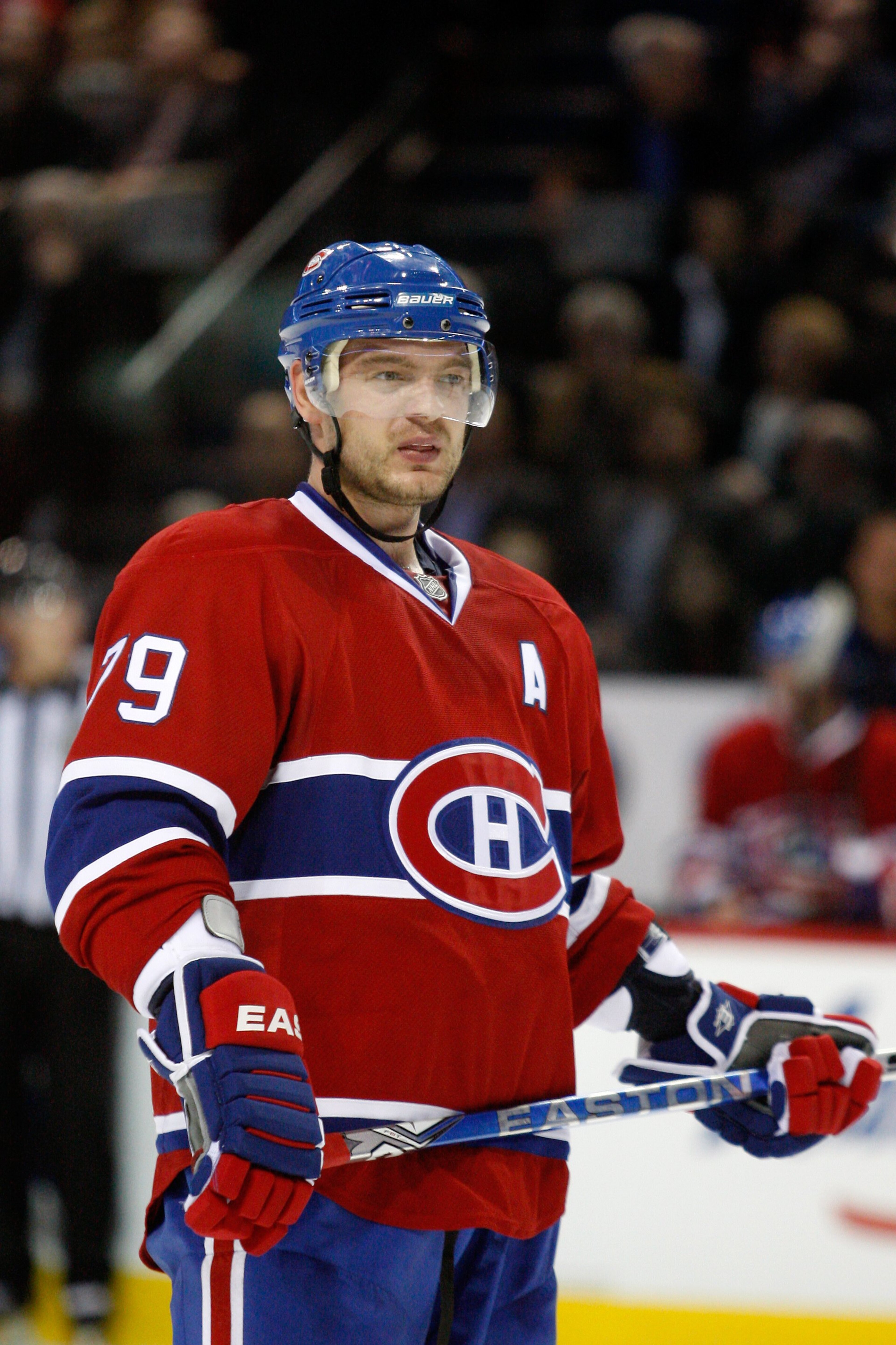MONTREAL- NOVEMBER 9: Andrei Markov #79 of the Montreal Canadiens waits for a faceoff during the NHL game Vancouver Canucks at the Bell Centre on November 9, 2010 in Montreal, Quebec, Canada. The Canadiens defeated the Canucks 2-0. (Photo by Richard Wo MONTREAL- NOVEMBER 9: Andrei Markov #79 of the Montreal Canadiens waits for a faceoff during the NHL game Vancouver Canucks at the Bell Centre on November 9, 2010 in Montreal, Quebec, Canada. The Canadiens defeated the Canucks 2-0. (Photo by Richard Wo