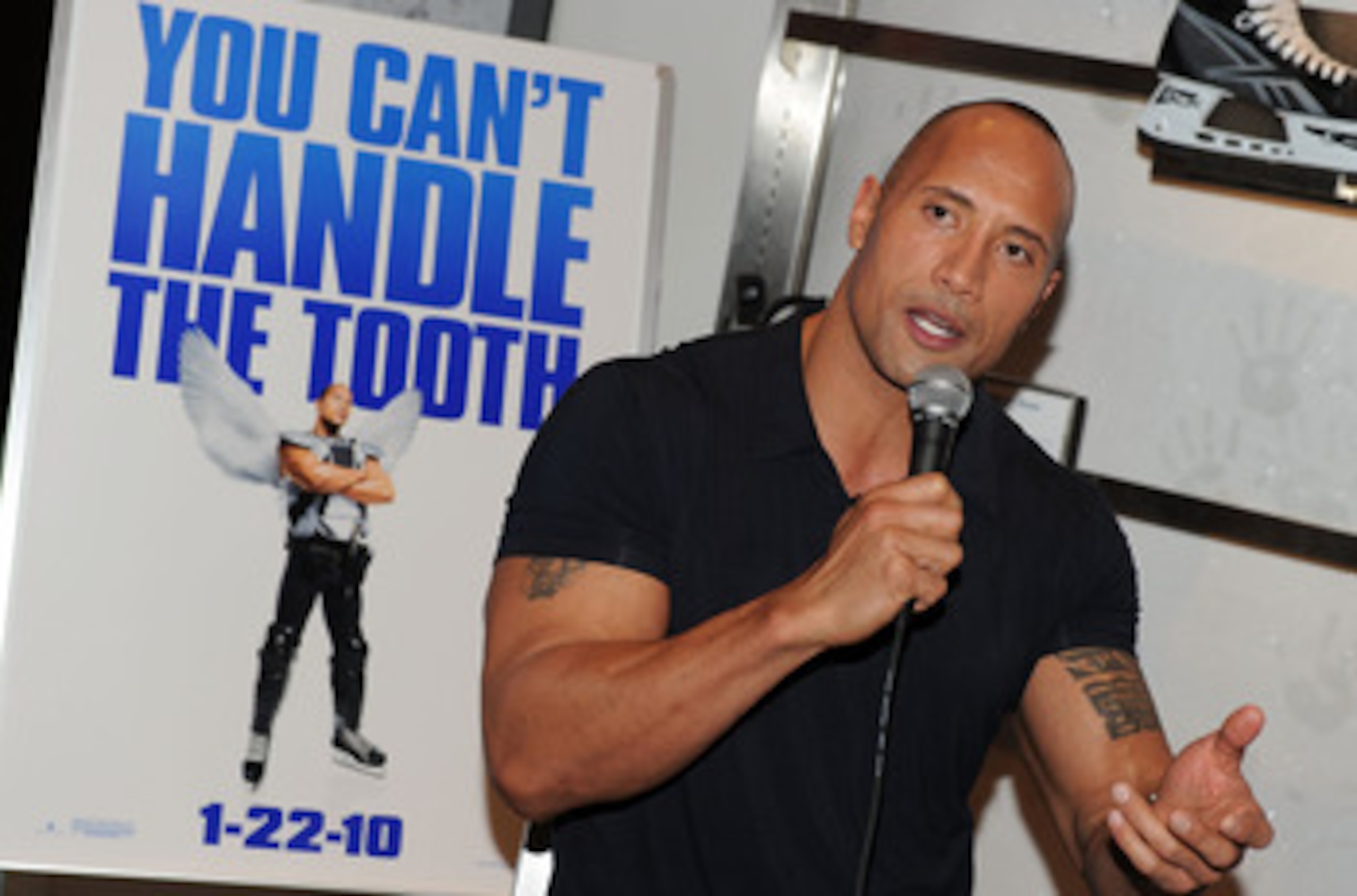 NEW YORK - JANUARY 20:  Actor Dwayne Johnson attends the NHL Powered by Reebok Store to promote 'Tooth Fairy' on January 20, 2010 in New York City.  (Photo by Stephen Lovekin/Getty Images)