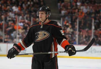 ANAHEIM, CA - APRIL 13:  Toni Lydman #32 of the Anaheim Ducks skates against the Nashville Predators in Game One of the Western Conference Quarterfinals during the 2011 NHL Stanley Cup Playoffs at Honda Center on April 13, 2011 in Anaheim, California. The