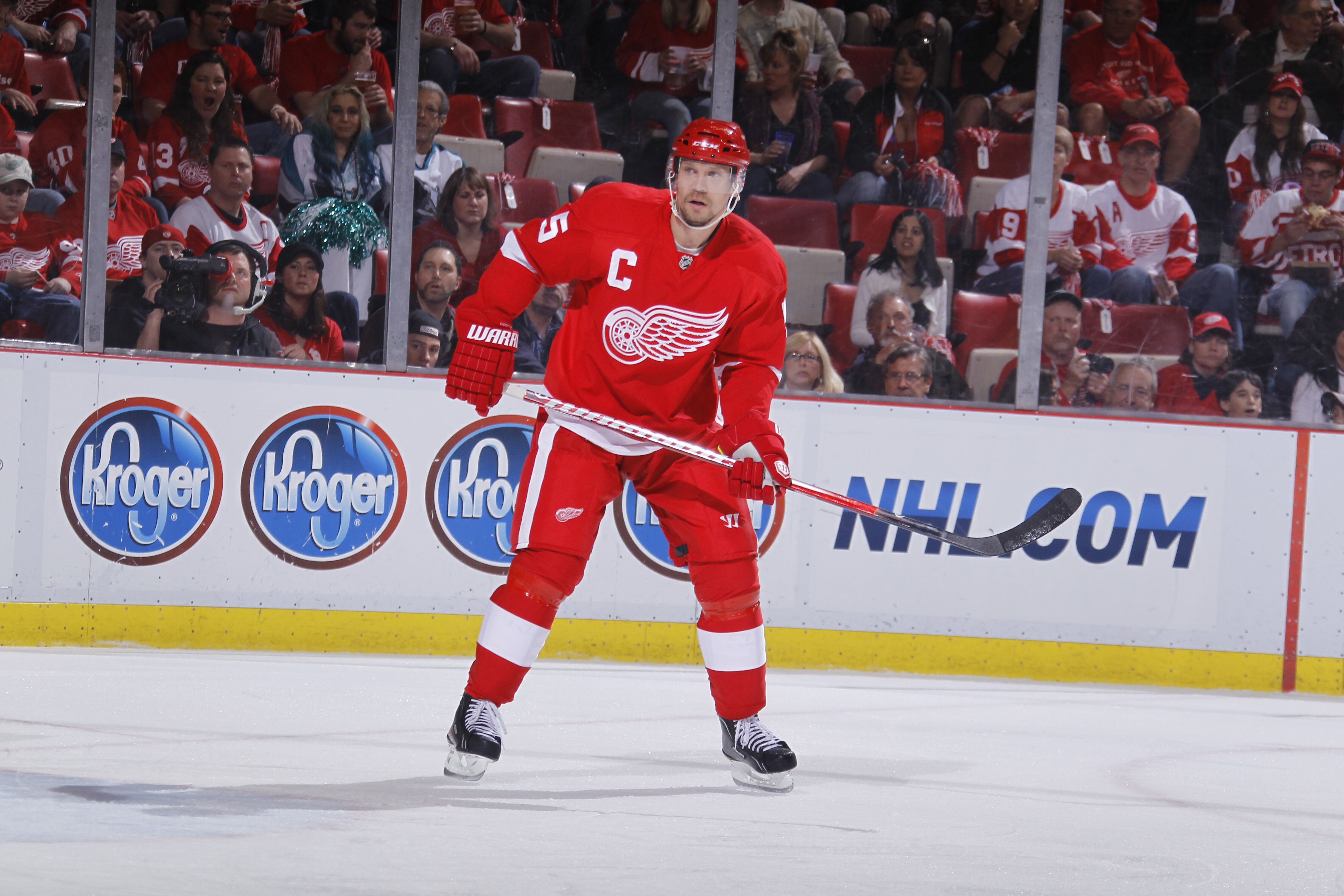 DETROIT - MAY 6: Nicklas Lidstrom #5 of the Detroit Red Wings skates against the San Jose Sharks in Game Four of the Western Conference Semifinals during the 2011 NHL Stanley Cup Playoffs on May 6, 2011 at Joe Louis Arena in Detroit, Michigan. (Photo by G