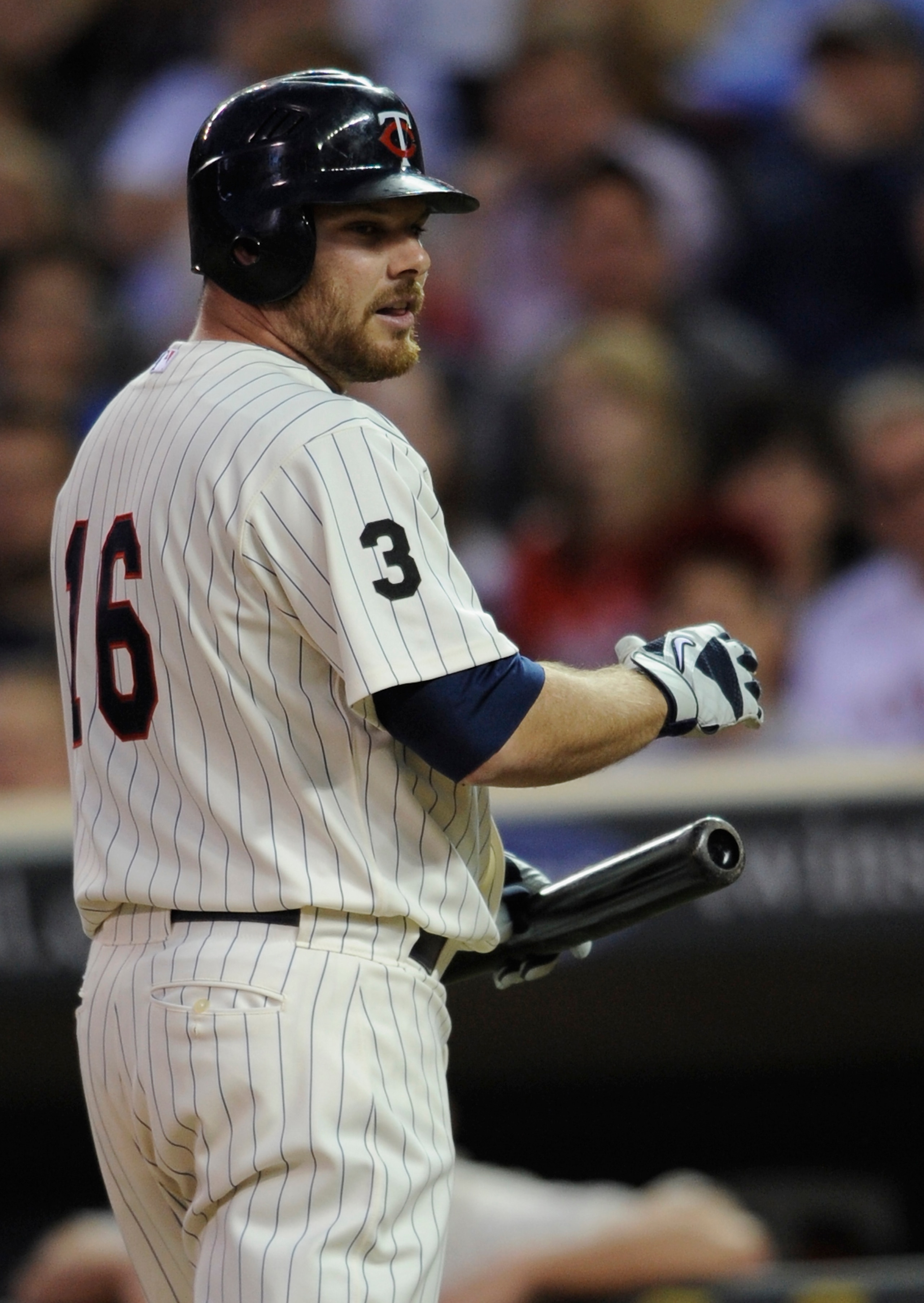 MINNEAPOLIS, MN - MAY 28: Jason Kubel #16 of the Minnesota Twins reacts to a called third strike by the Los Angeles Angels of Anaheim during the tenth inning of their game on May 28, 2011 at Target Field in Minneapolis, Minnesota. Twins defeated the Angel