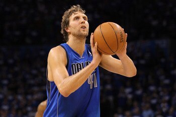 OKLAHOMA CITY, OK - MAY 21:  Dirk Nowitzki #41 of the Dallas Mavericks shoots a free throw while taking on the Oklahoma City Thunder in Game Three of the Western Conference Finals during the 2011 NBA Playoffs at Oklahoma City Arena on May 21, 2011 in Okla