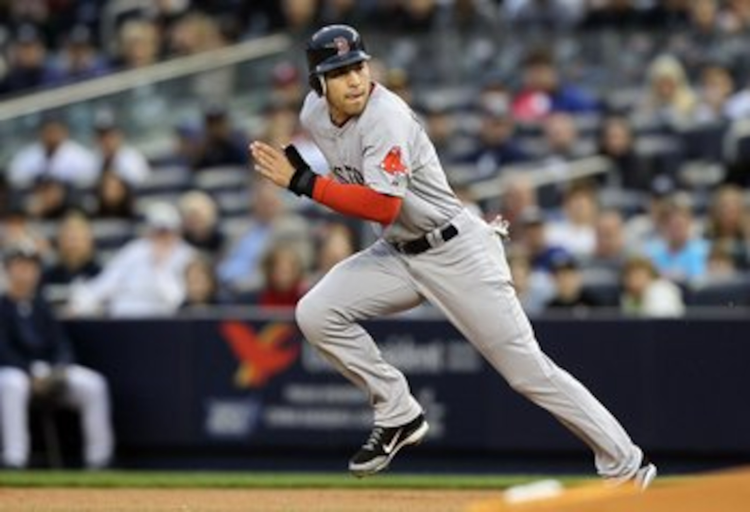 NEW YORK, NY - MAY 14:  Jacoby Ellsbury #2 of the Boston Red Sox heads to second base against the New York Yankees on May 14, 2011 at Yankee Stadium in the Bronx borough of New York City.  (Photo by Jim McIsaac/Getty Images)