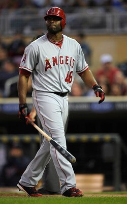 MINNEAPOLIS, MN - MAY 28: Torii Hunter #48 of the Los Angeles Angels of Anaheim reacts to a strike out by the Minnesota Twins during the ninth inning of their game on May 28, 2011 at Target Field in Minneapolis, Minnesota. Twins defeated the Angels in ten