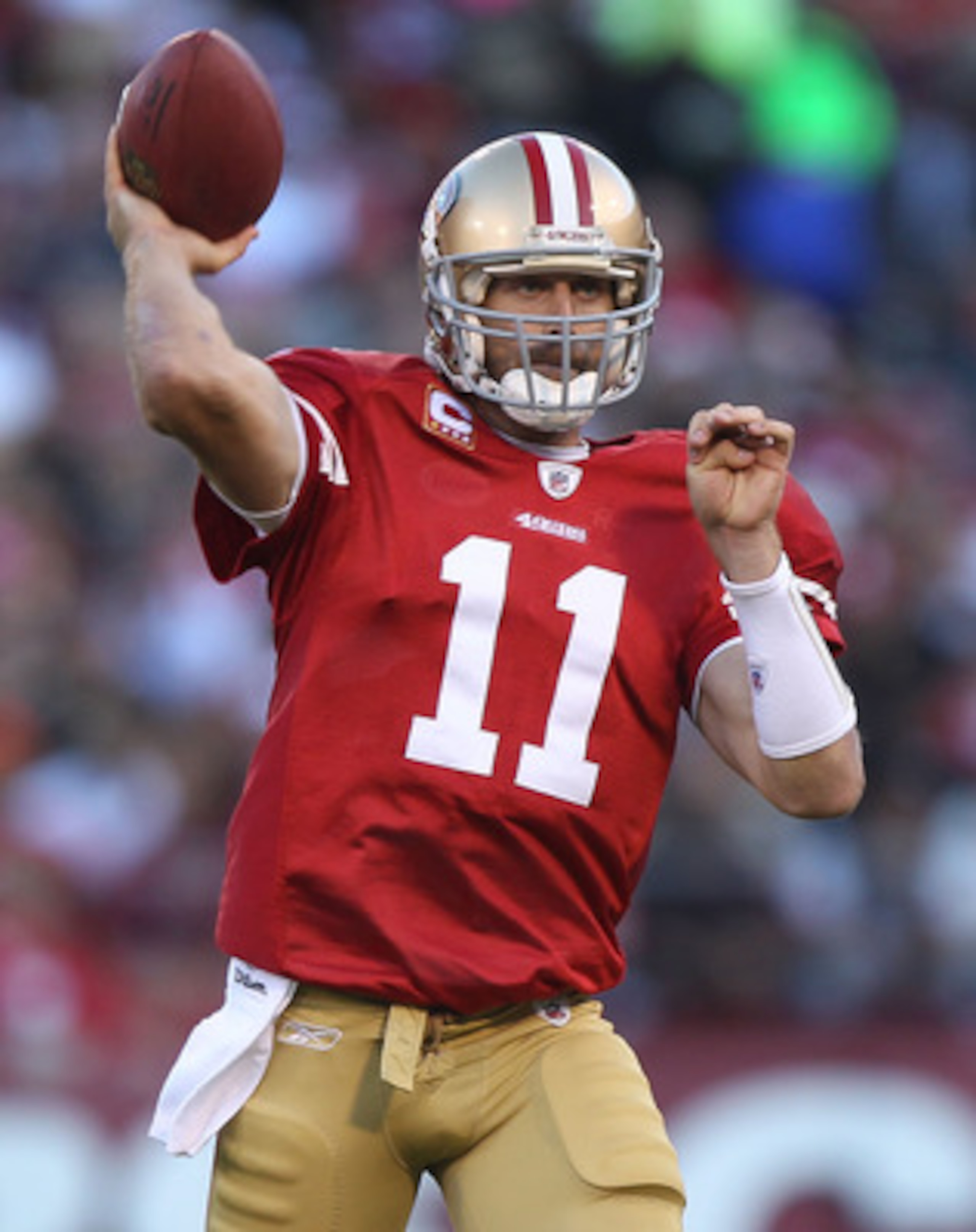 SAN FRANCISCO - SEPTEMBER 20:  Alex Smith #11 of the San Francisco 49ers passes against the New Orleans Saints during an NFL game at Candlestick Park on September 20, 2010 in San Francisco, California.  (Photo by Jed Jacobsohn/Getty Images)