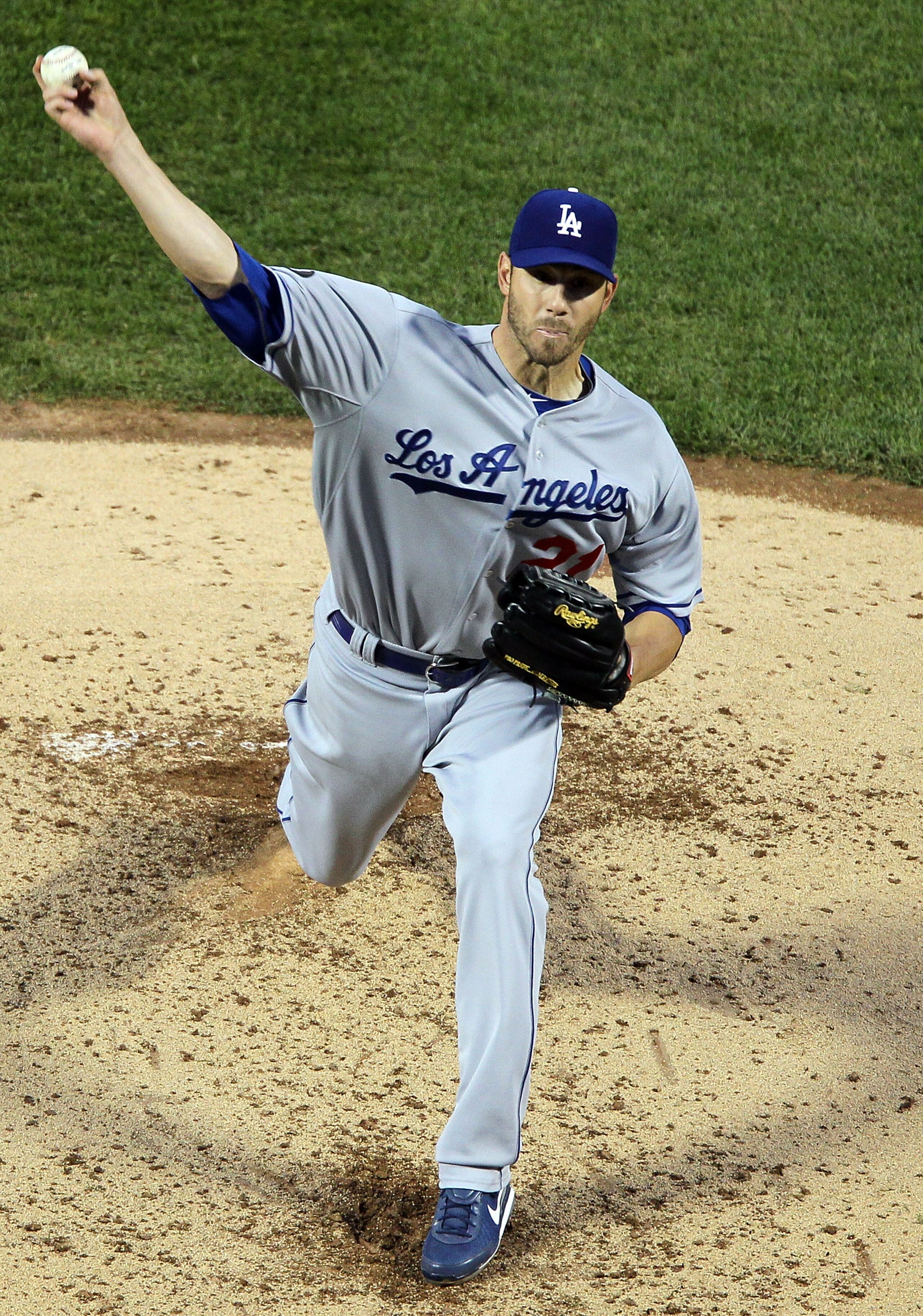 NEW YORK, NY - MAY 07:  Jon Garland #21 of the Los Angeles Dodgers deals a pitch against the New York Mets on May 7, 2011 at Citi Field in the Flushing neighborhood of the Queens borough of New York City.  (Photo by Jim McIsaac/Getty Images)