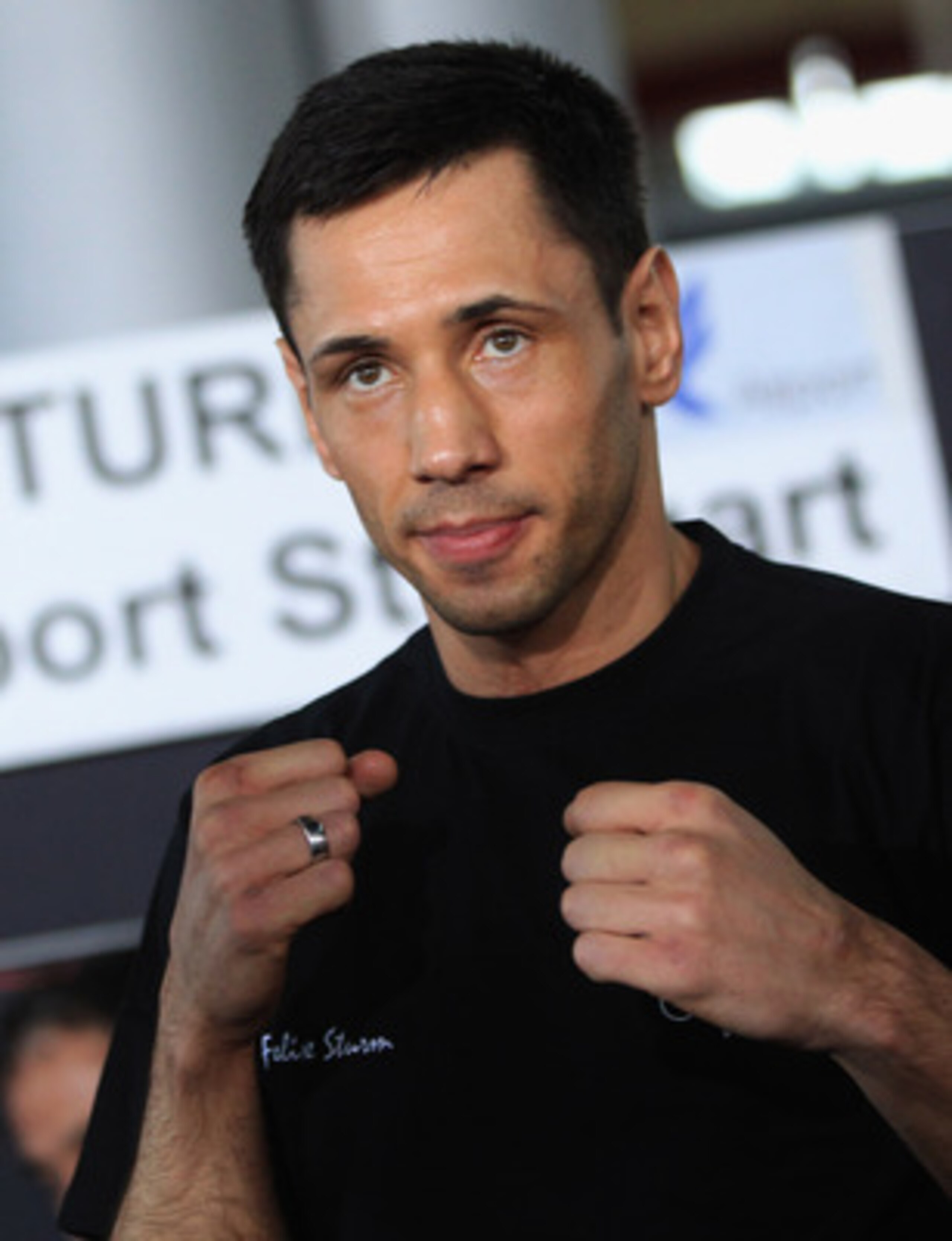 STUTTGART, GERMANY - FEBRUARY 16:  German boxer Felix Sturm poses during a public training session at the airport on February 16, 2011 in Stuttgart, Germany. Sturm will defend his WBA middle weight title against Ronald Hearns of the U.S. on February 19, 2