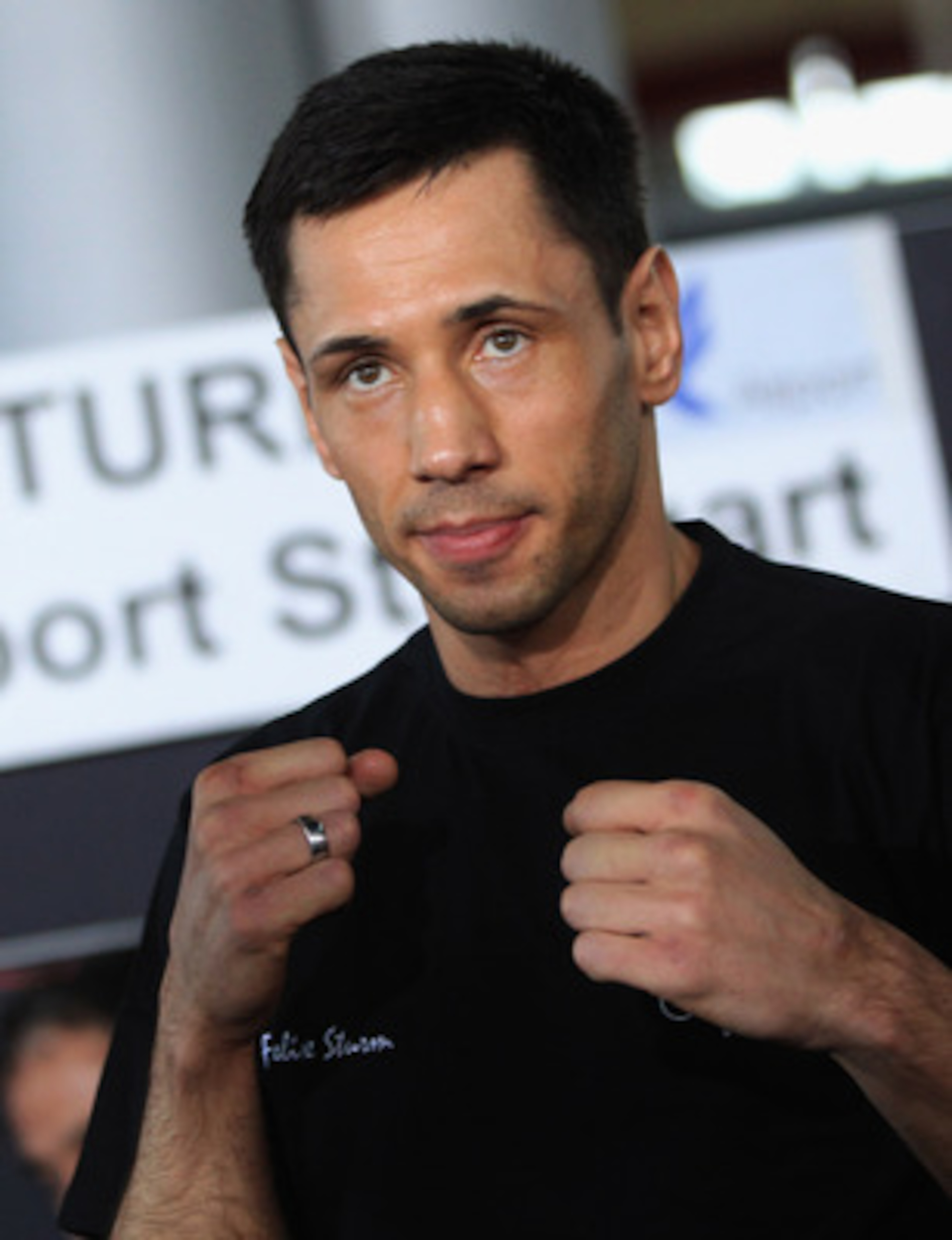 STUTTGART, GERMANY - FEBRUARY 16:  German boxer Felix Sturm poses during a public training session at the airport on February 16, 2011 in Stuttgart, Germany. Sturm will defend his WBA middle weight title against Ronald Hearns of the U.S. on February 19, 2
