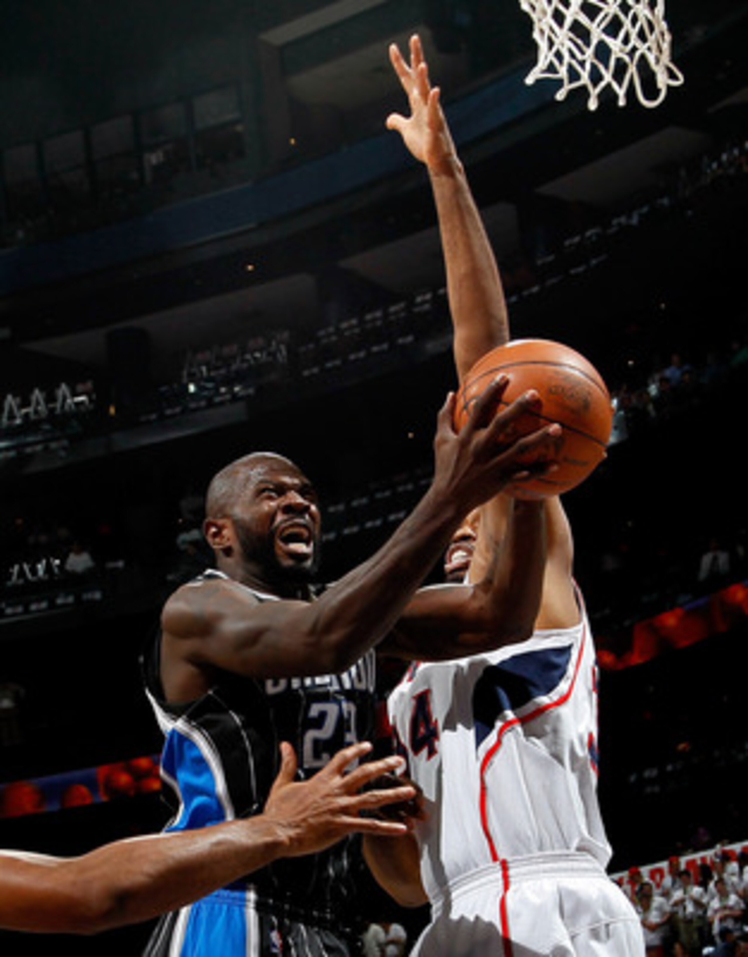 ATLANTA, GA - APRIL 28: Jason Richardson #23 of the Orlando Magic drives against Jason Collins #34 of the Atlanta Hawks during Game Six of the Eastern Conference Quarterfinals in the 2011 NBA Playoffs at Philips Arena on April 28, 2011 in Atlanta, Georgi ATLANTA, GA - APRIL 28: Jason Richardson #23 of the Orlando Magic drives against Jason Collins #34 of the Atlanta Hawks during Game Six of the Eastern Conference Quarterfinals in the 2011 NBA Playoffs at Philips Arena on April 28, 2011 in Atlanta, Georgi