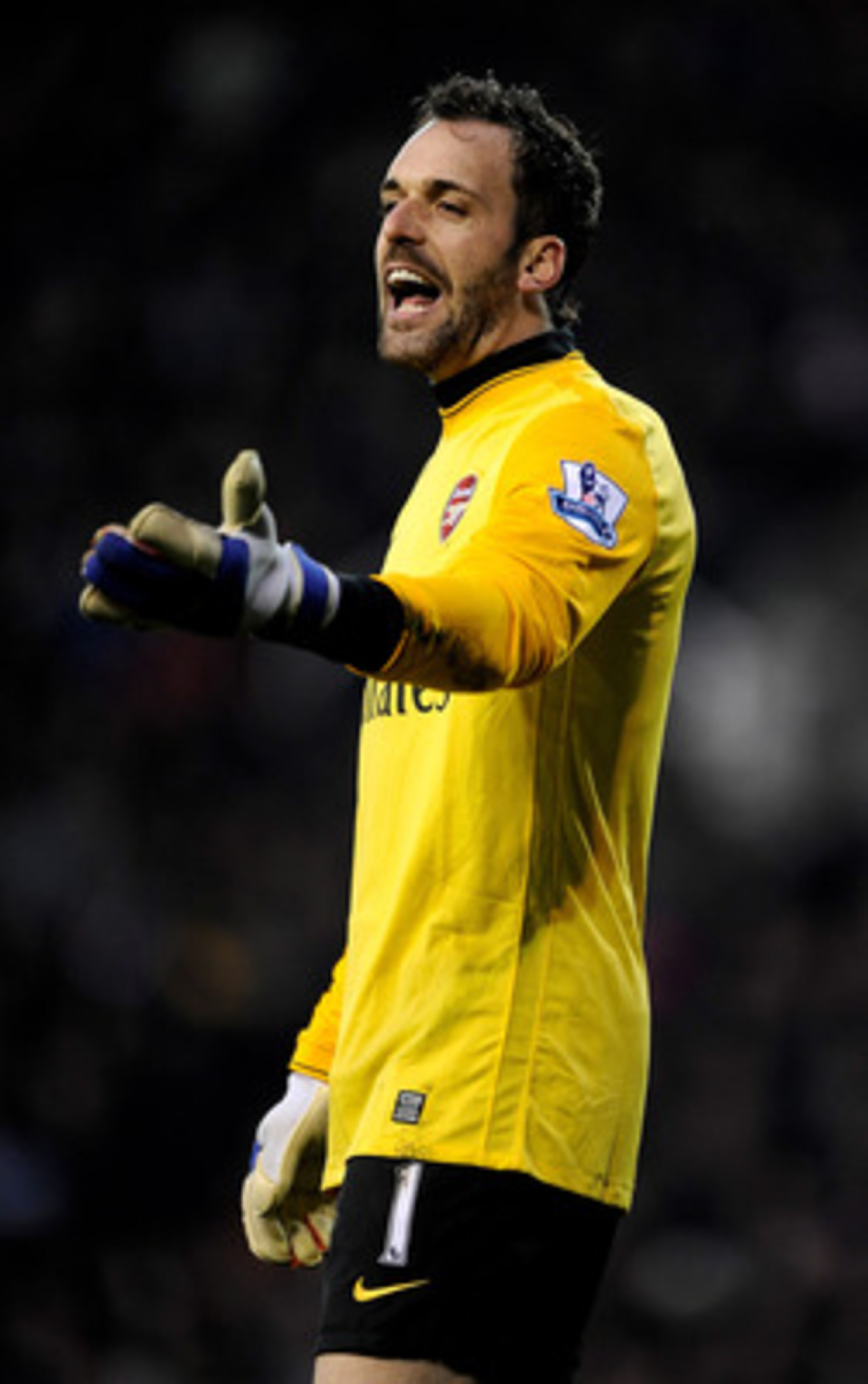 STOKE ON TRENT, ENGLAND - FEBRUARY 27:  Manuel Almunia of Arsenal gestures during the Barclays Premier League match between Stoke City and Arsenal at The Britannia Stadium on February 27, 2010 in Stoke on Trent, England. (Photo by Laurence Griffiths/Getty
