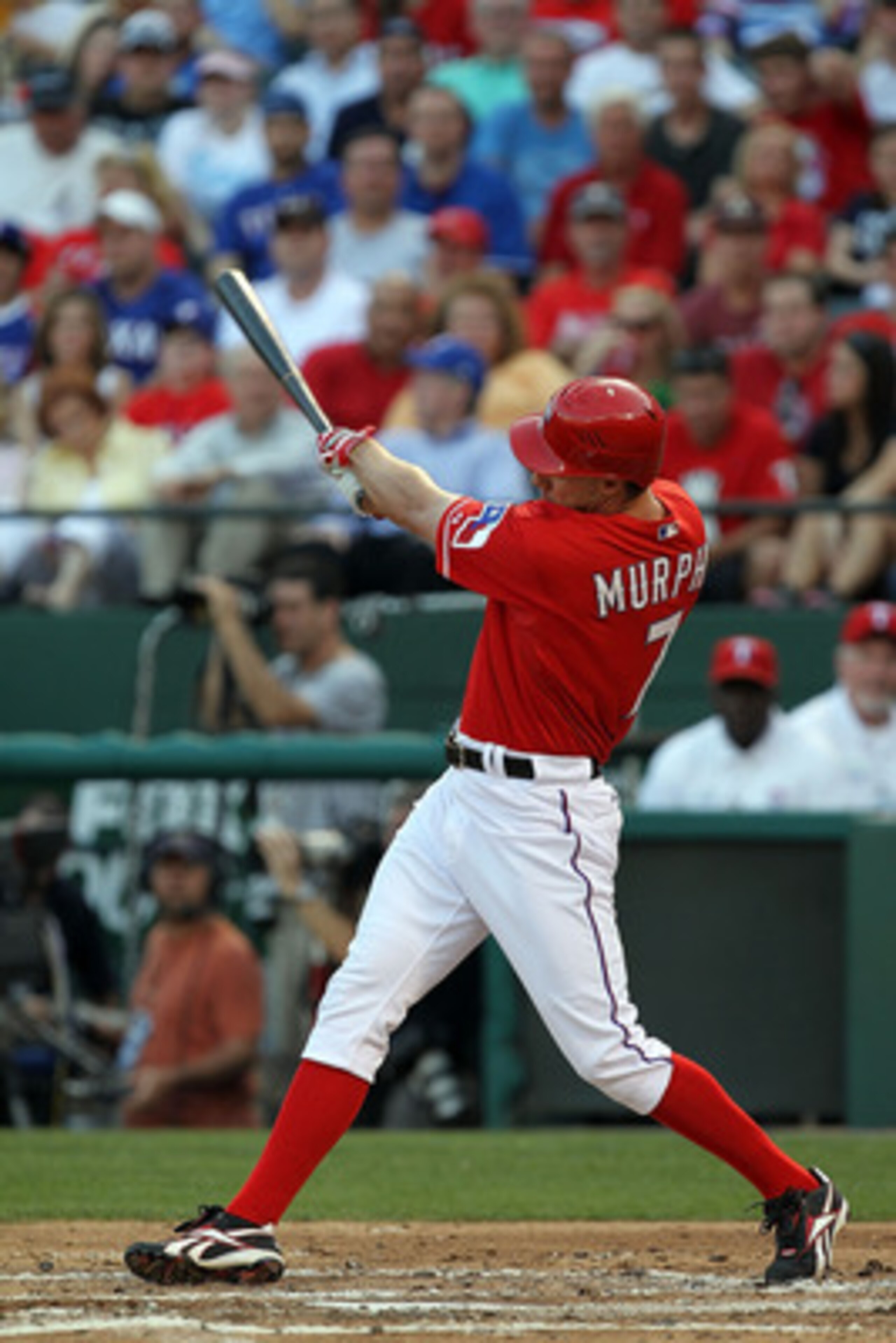 ARLINGTON, TX - MAY 07: David Murphy #7 of the Texas Rangers hits a solo homerun against the New York Yankees at Rangers Ballpark in Arlington on May 7, 2011 in Arlington, Texas. (Photo by Ronald Martinez/Getty Images) ARLINGTON, TX - MAY 07: David Murphy #7 of the Texas Rangers hits a solo homerun against the New York Yankees at Rangers Ballpark in Arlington on May 7, 2011 in Arlington, Texas. (Photo by Ronald Martinez/Getty Images)