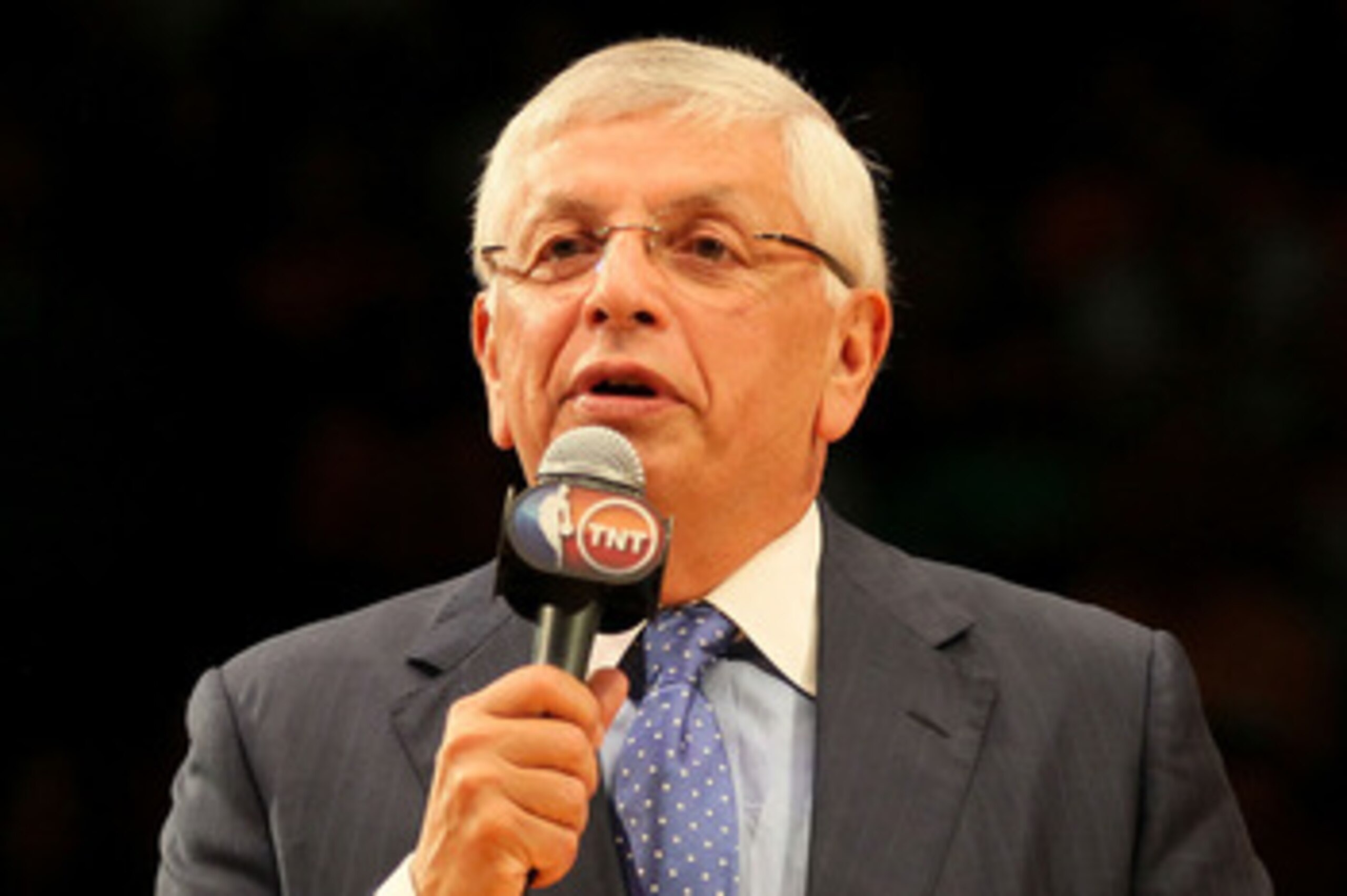 LOS ANGELES, CA - OCTOBER 26:  Commissioner David Stern speaks to the crowd prior to presenting the 2009-2010 Championship Rings to the Los Angeles Lakers at Staples Center on October 26, 2010 in Los Angeles, California. NOTE TO USER: User expressly ackno