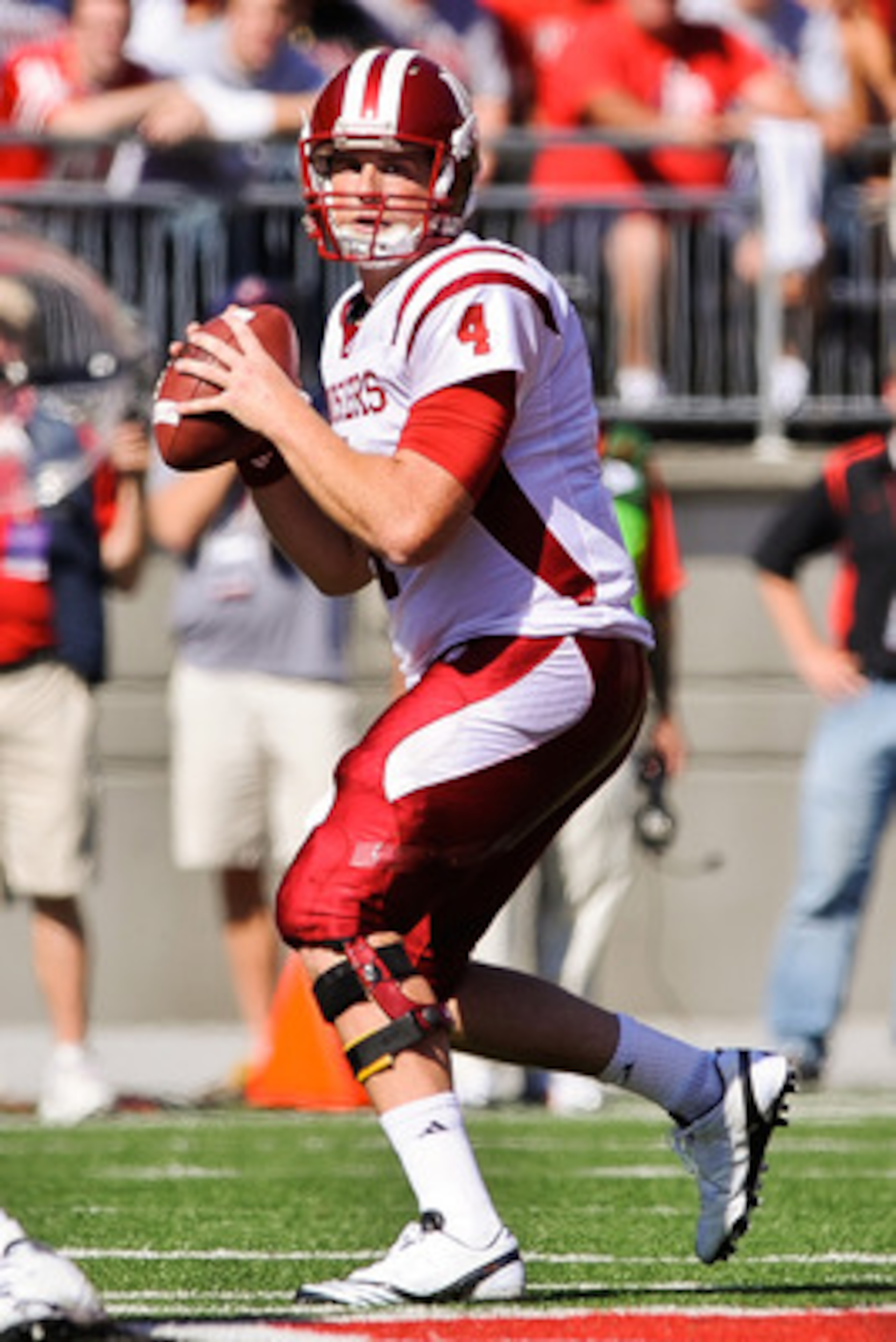 COLUMBUS, OH - OCTOBER 9:  Quarterback Ben Chappell #4 of the Indiana Hoosiers drops back to pass against the Ohio State Buckeyes at Ohio Stadium on October 9, 2010 in Columbus, Ohio.  (Photo by Jamie Sabau/Getty Images)