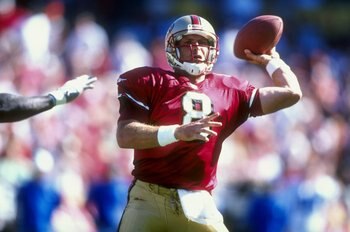 18 Oct 1998: Quarterback Steve Young #8 of the San Francisco 49ers in action during a game against the Indianapolis Colts at the 3Com Park in San Francisco, California. The 49ers defeated the Colts 34-31.
