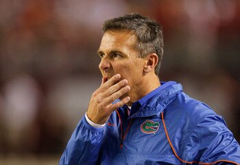 TUSCALOOSA, AL - OCTOBER 02:  Head coach Urban Meyer of the Florida Gators looks on from the sidelines during their game against the Alabama Crimson Tide at Bryant-Denny Stadium on October 2, 2010 in Tuscaloosa, Alabama.  (Photo by Kevin C. Cox/Getty Imag