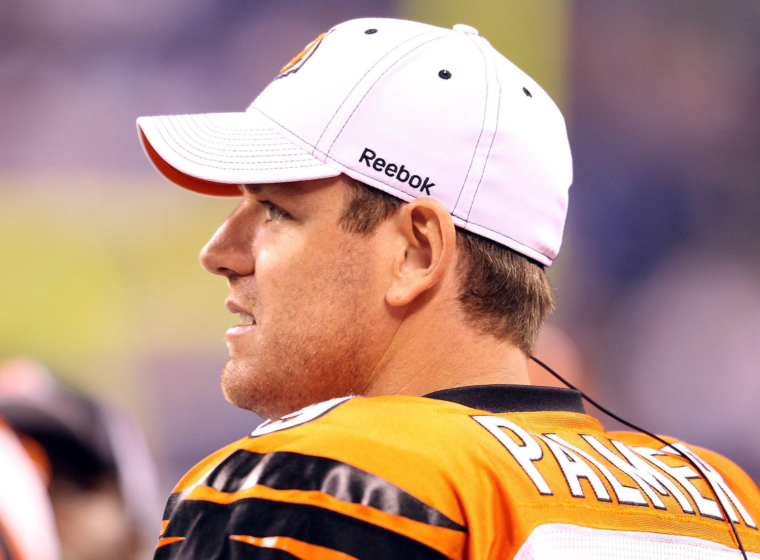 INDIANAPOLIS - SEPTEMBER 02:  Carson Palmer #9  of the Cincinnati Bengals watches from the sidelines during the NFL preseason game against the Indianapolis Colts at Lucas Oil Stadium on September 2, 2010 in Indianapolis, Indiana.  (Photo by Andy Lyons/Get